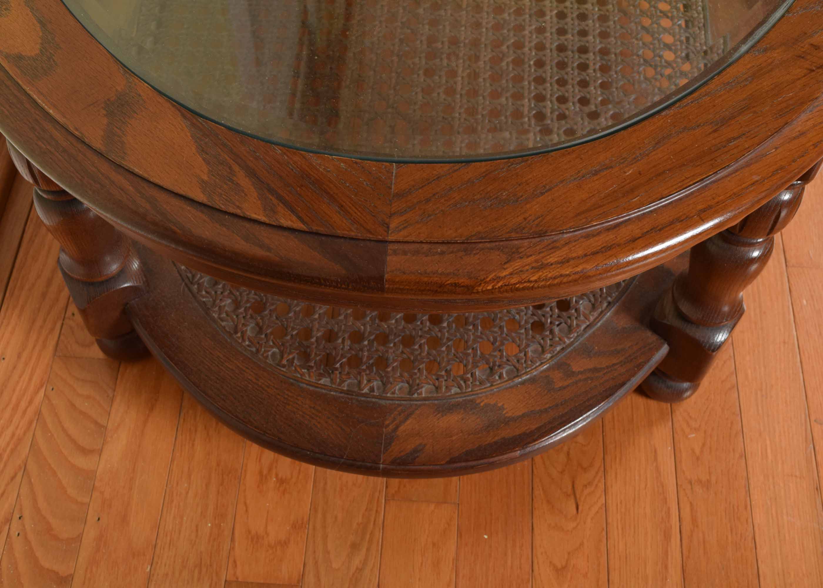 Cane and Glass Oval Cocktail Table