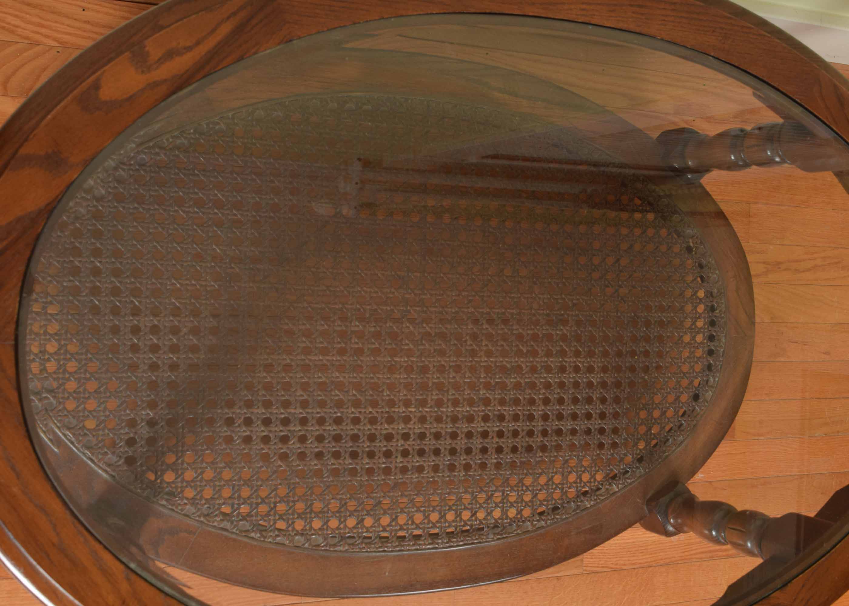 Cane and Glass Oval Cocktail Table