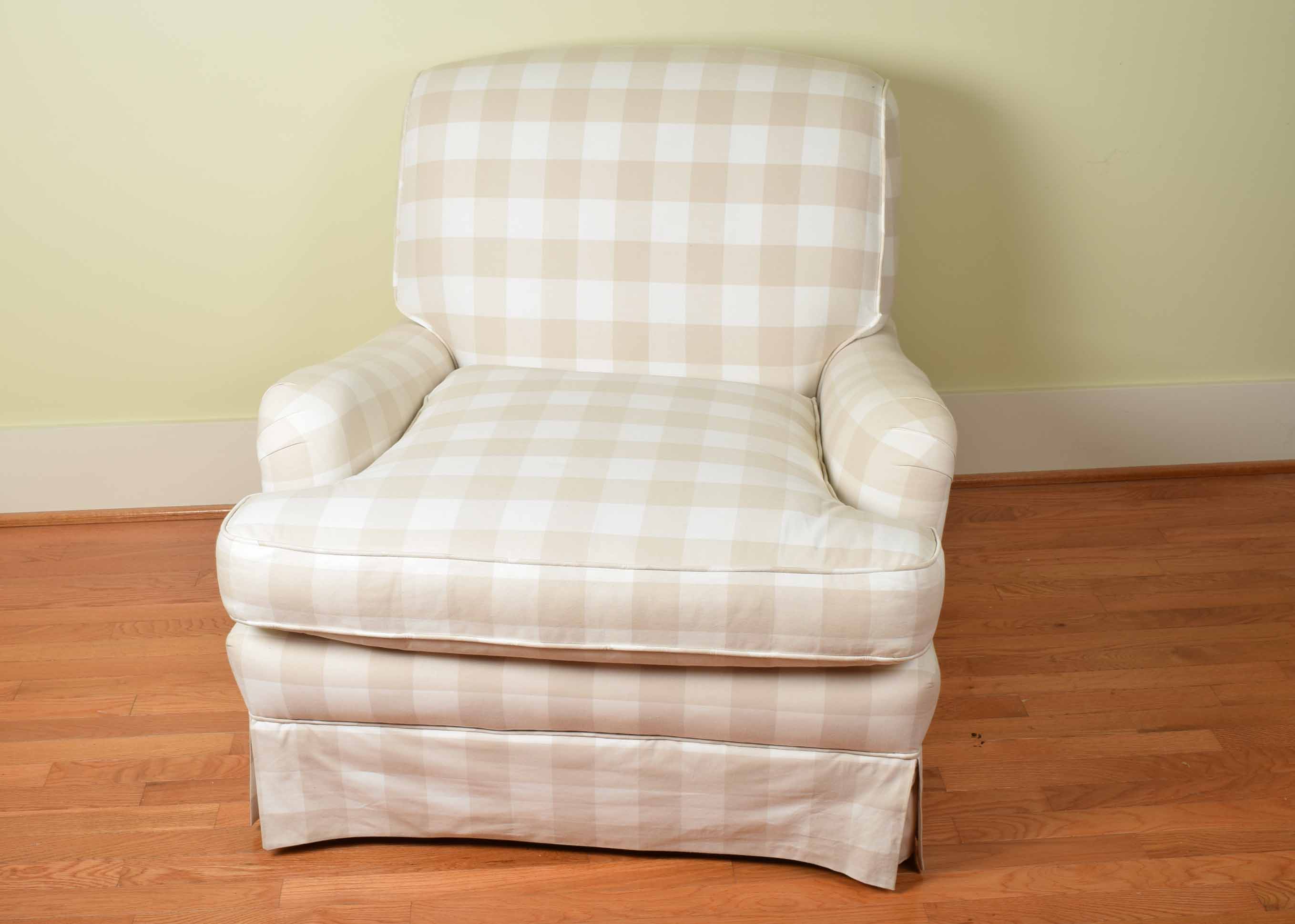 Tan and Cream Buffalo Check Upholstered Armchair