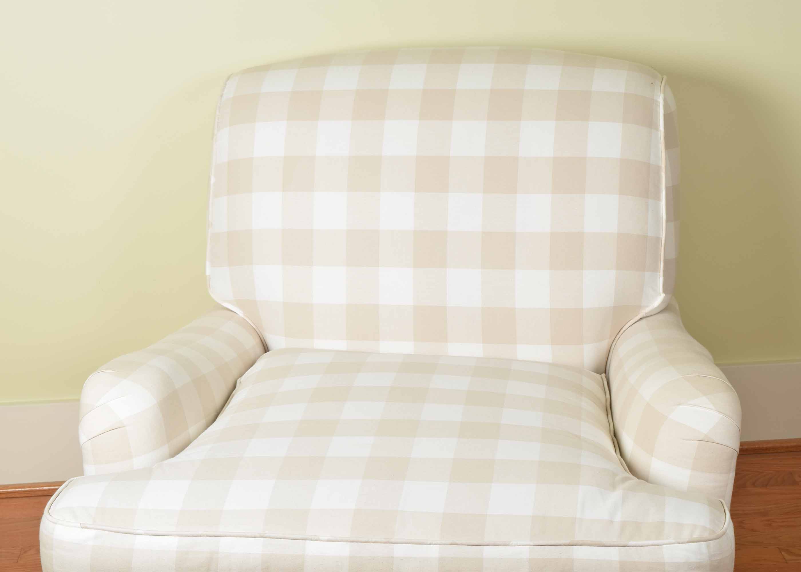 Tan and Cream Buffalo Check Upholstered Armchair