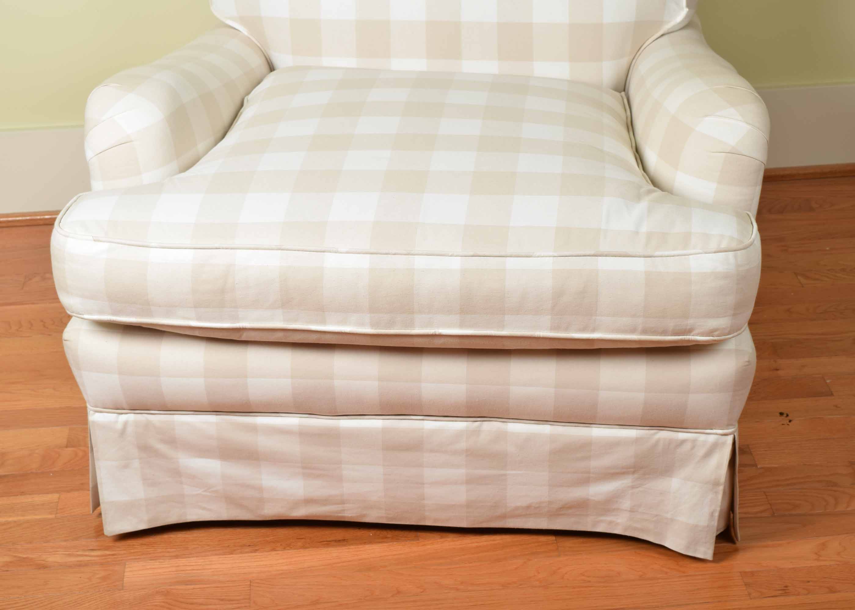 Tan and Cream Buffalo Check Upholstered Armchair