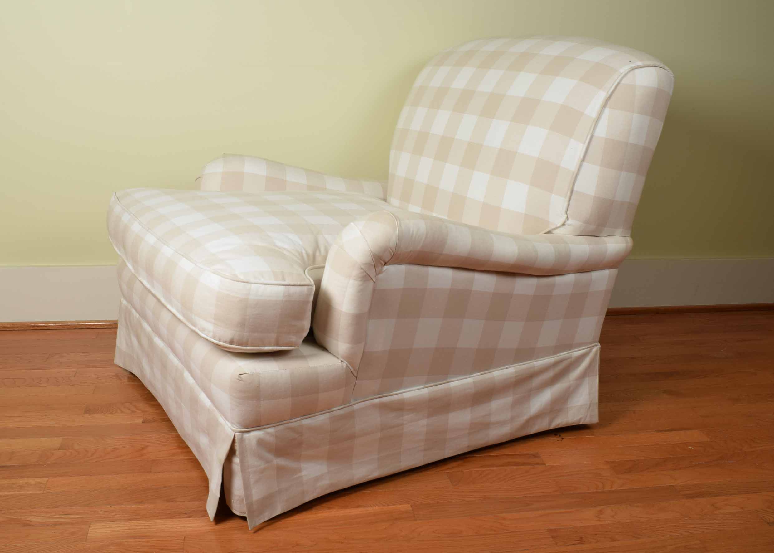 Tan and Cream Buffalo Check Upholstered Armchair