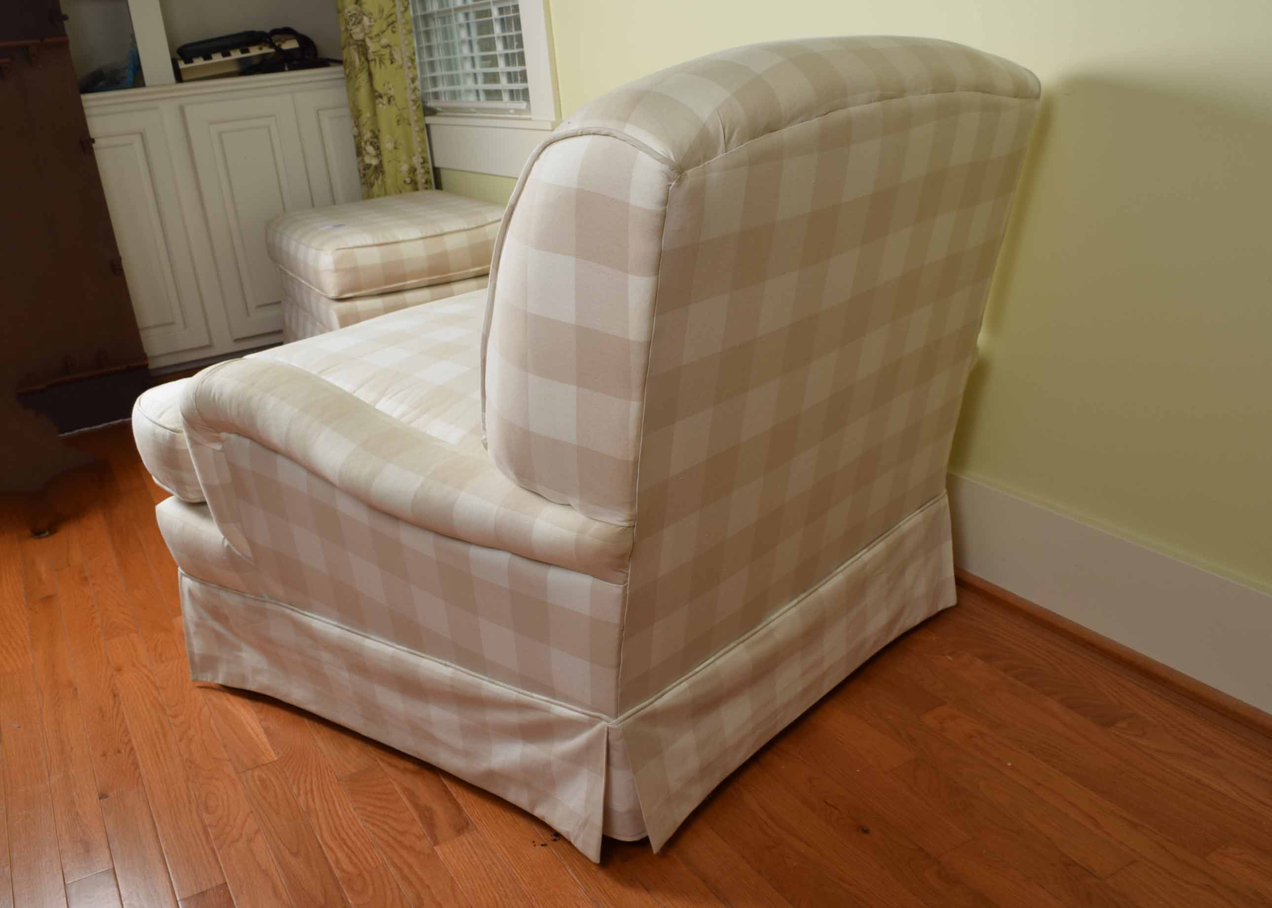 Tan and Cream Buffalo Check Upholstered Armchair