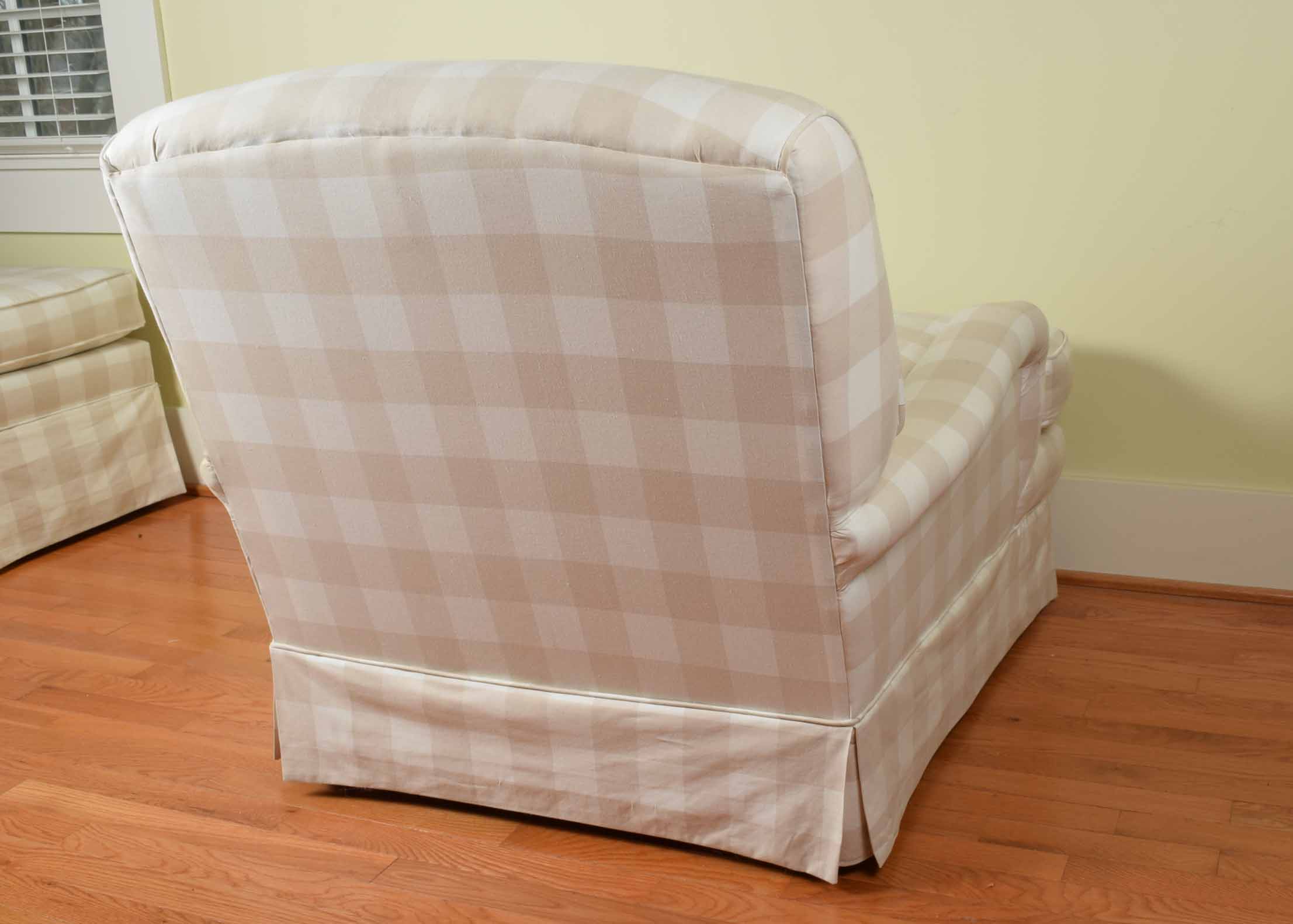 Tan and Cream Buffalo Check Upholstered Armchair