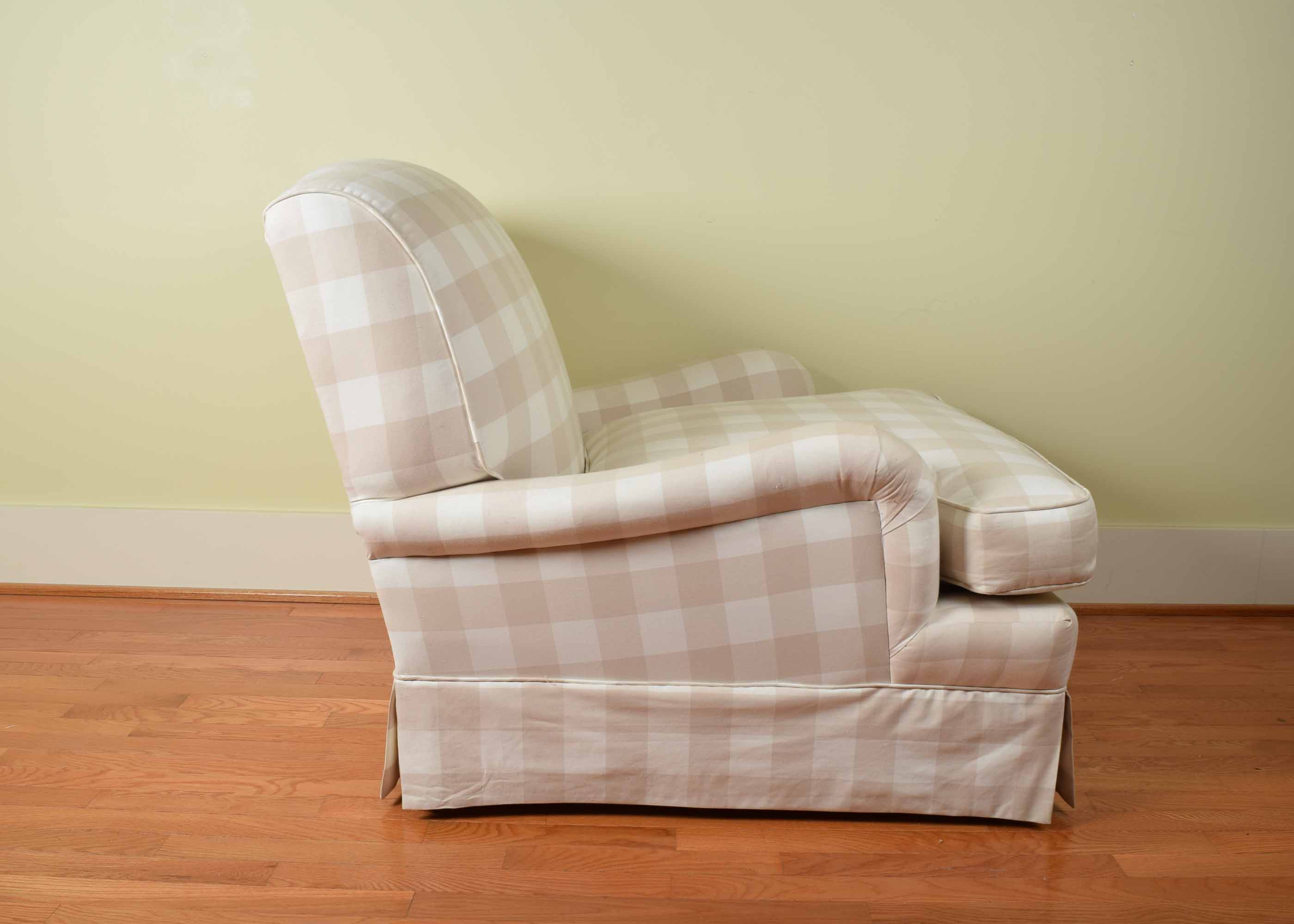 Tan and Cream Buffalo Check Upholstered Armchair