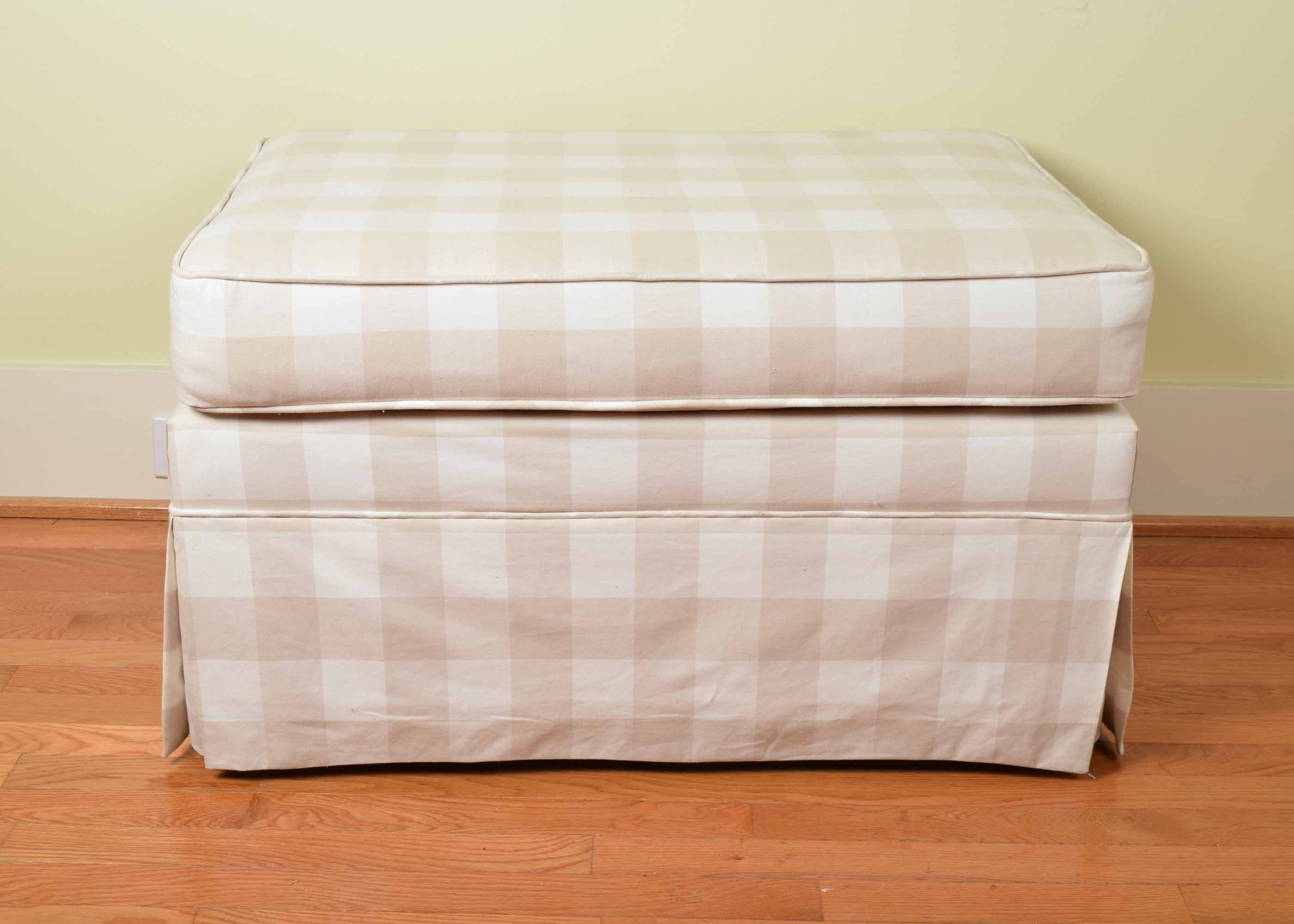 Tan and Cream Buffalo Check Upholstered Ottoman