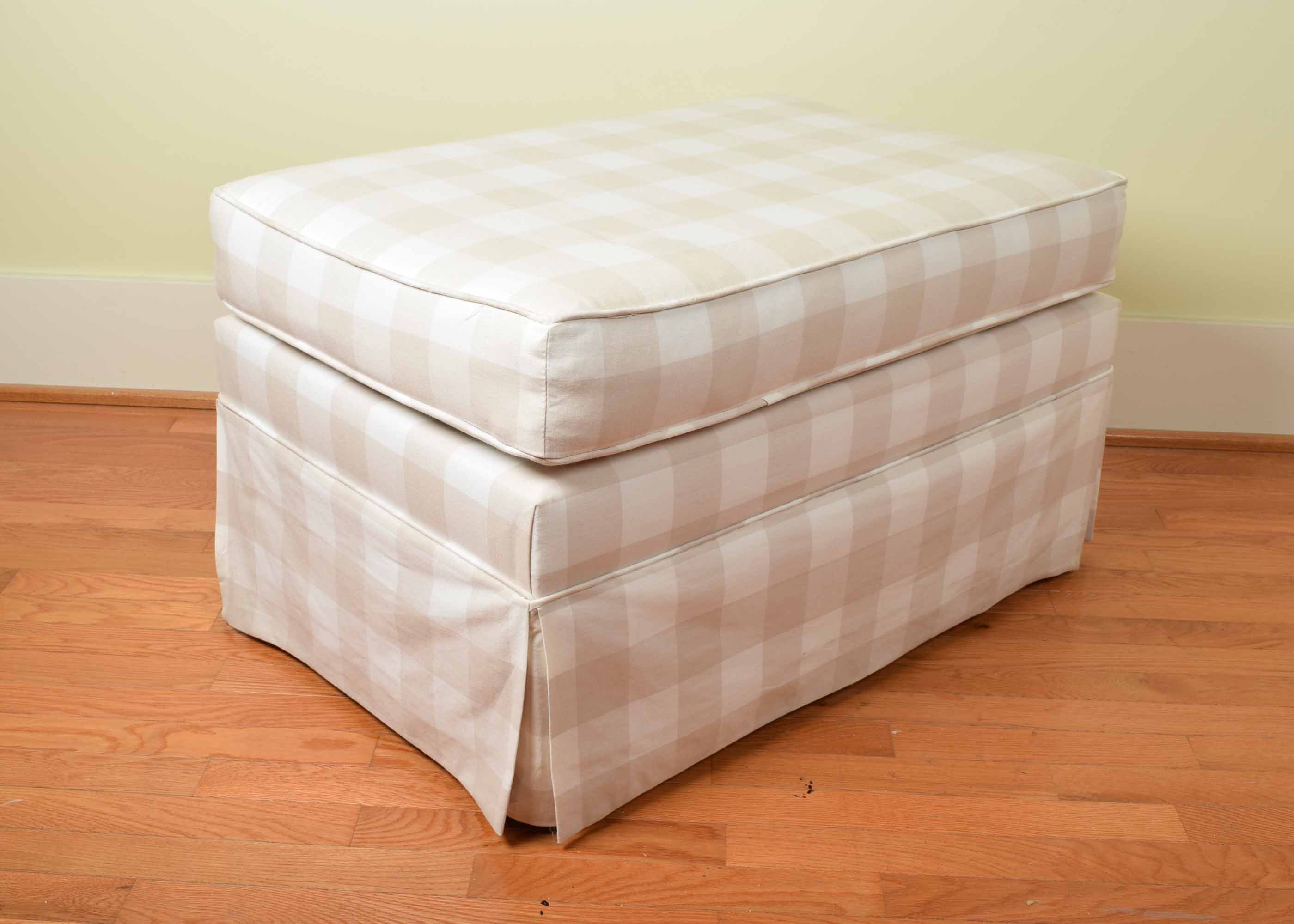Tan and Cream Buffalo Check Upholstered Ottoman