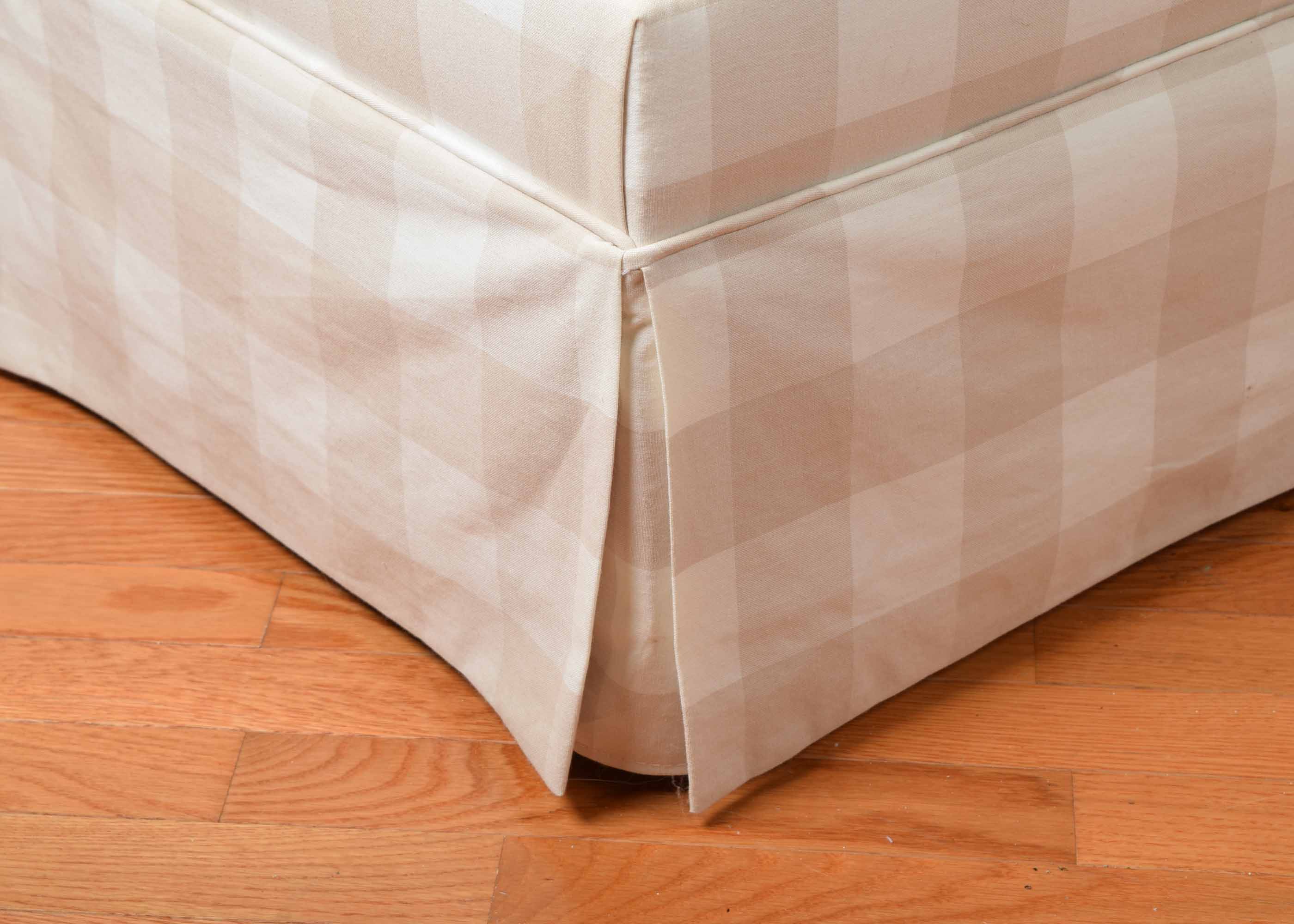 Tan and Cream Buffalo Check Upholstered Ottoman