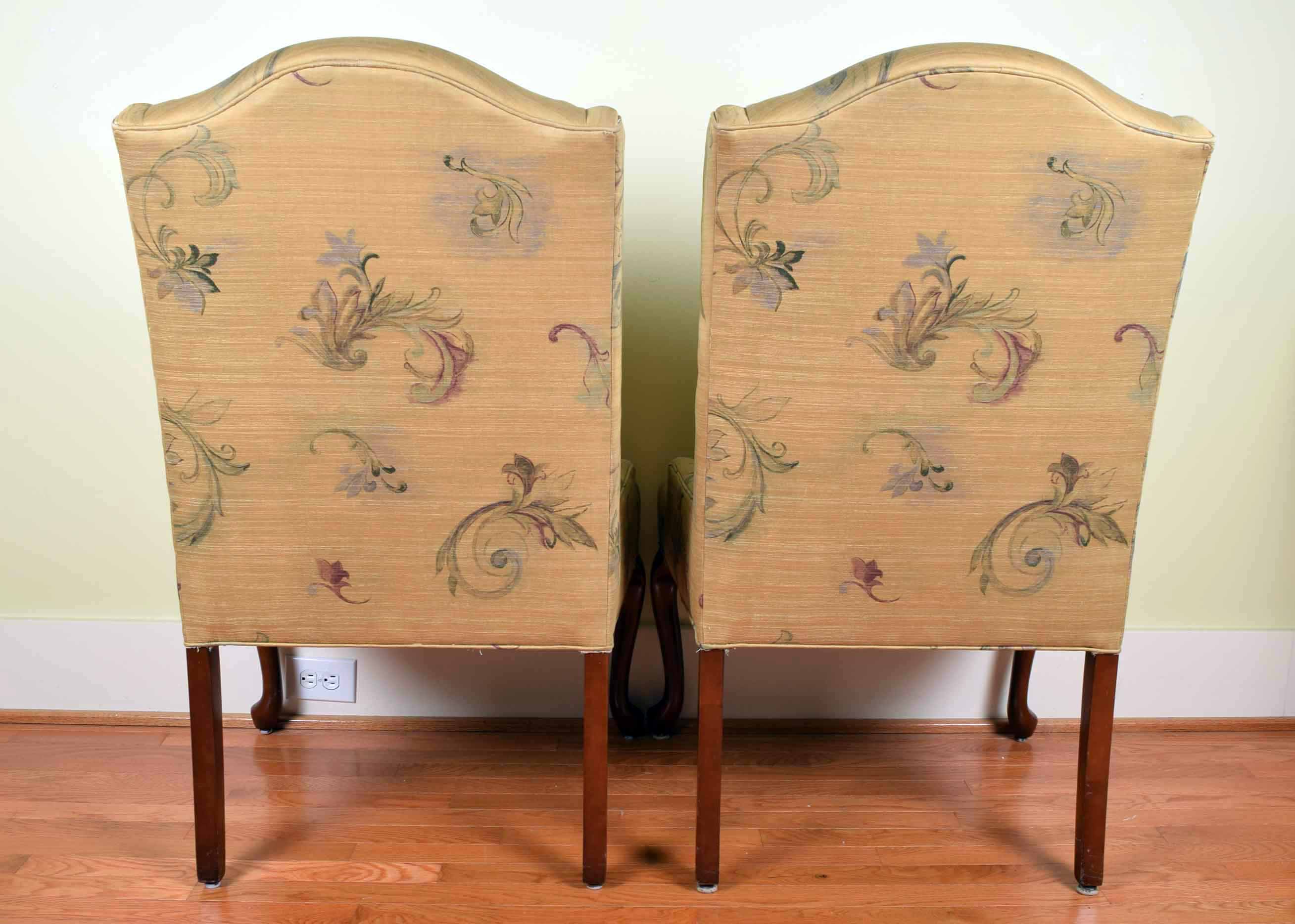 Pair of Upholstered Queen Anne Style Wingchairs