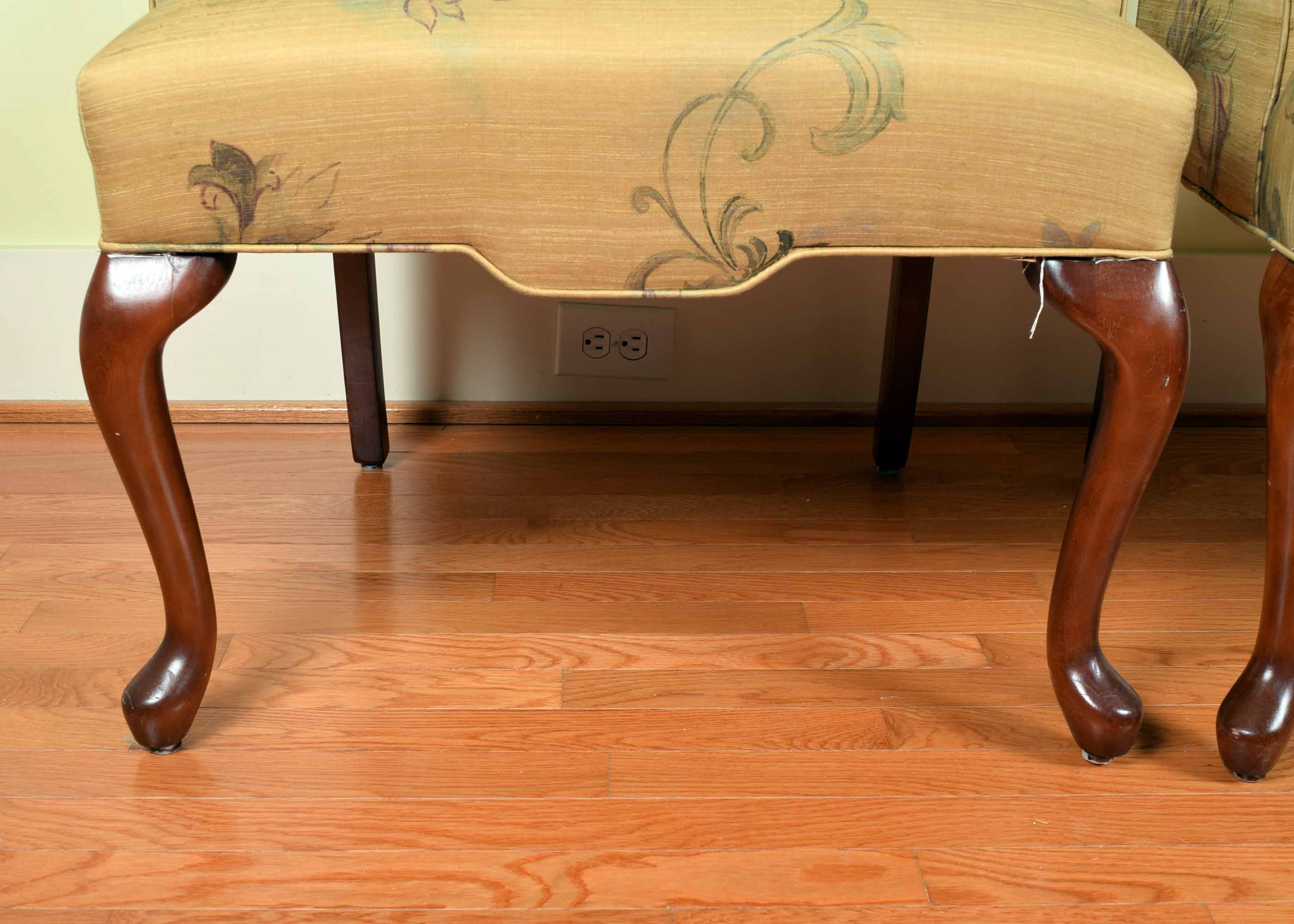 Pair of Upholstered Queen Anne Style Wing Chairs