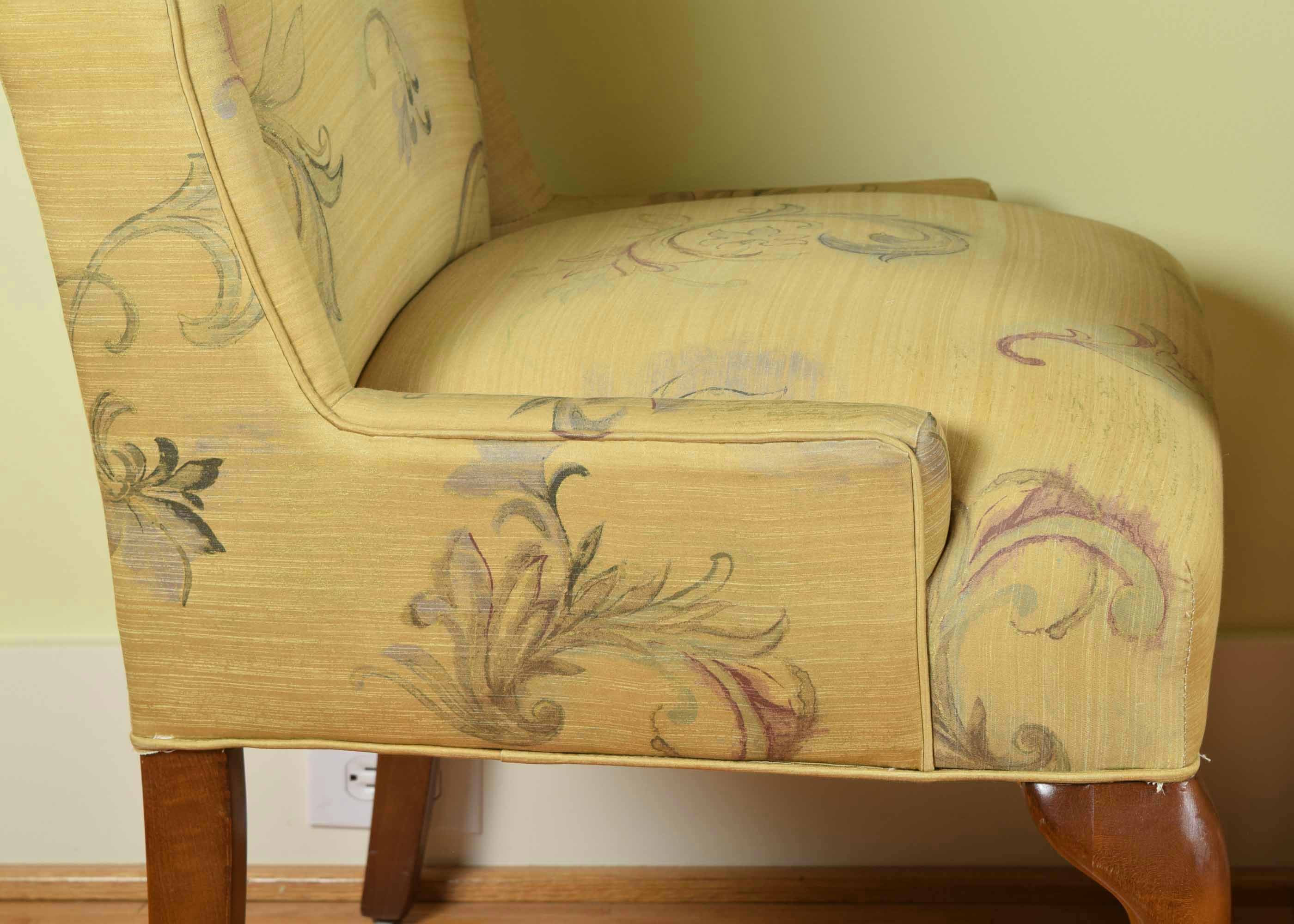 Pair of Upholstered Queen Anne Style Wing Chairs