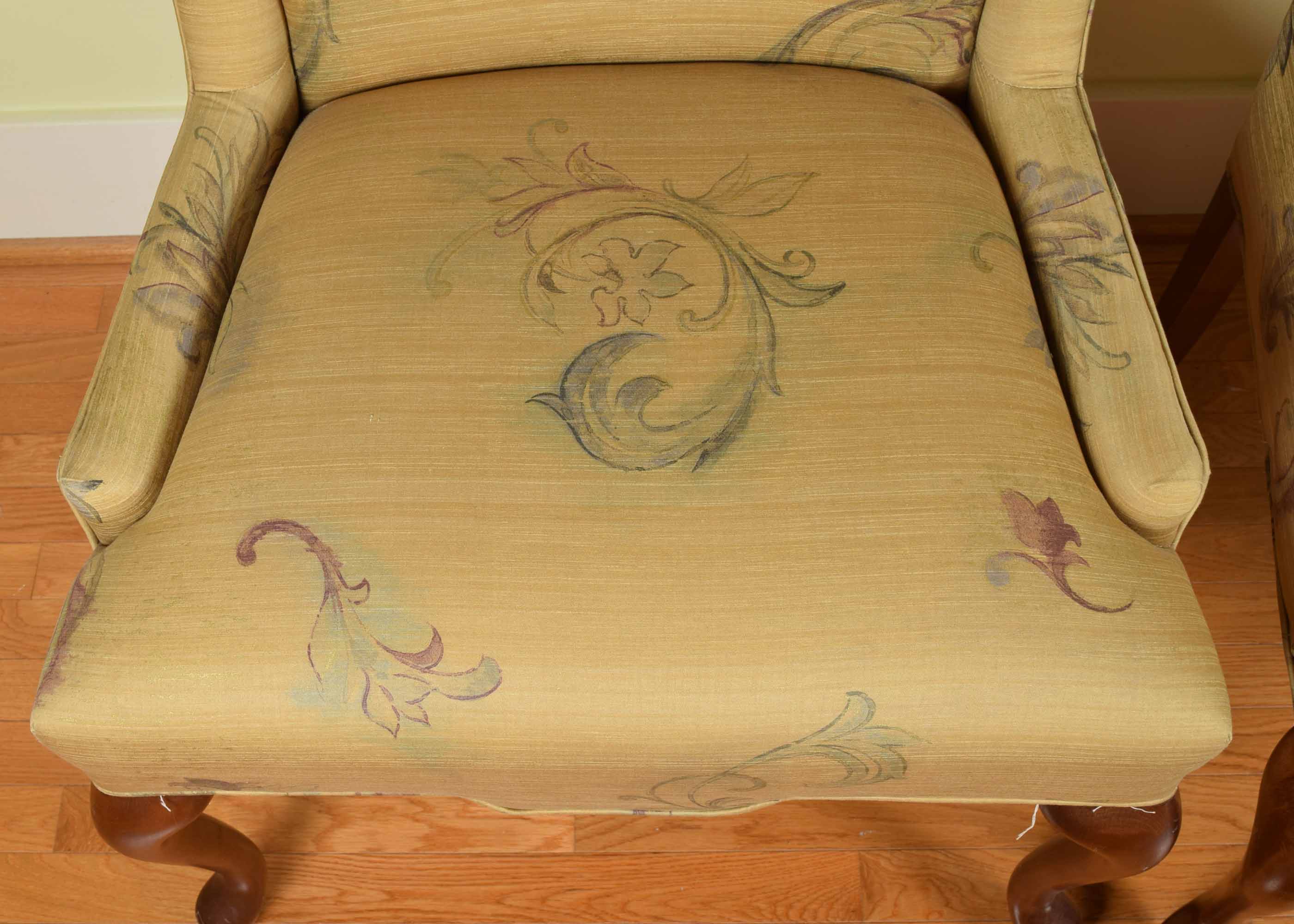 Pair of Upholstered Queen Anne Style Wingchair