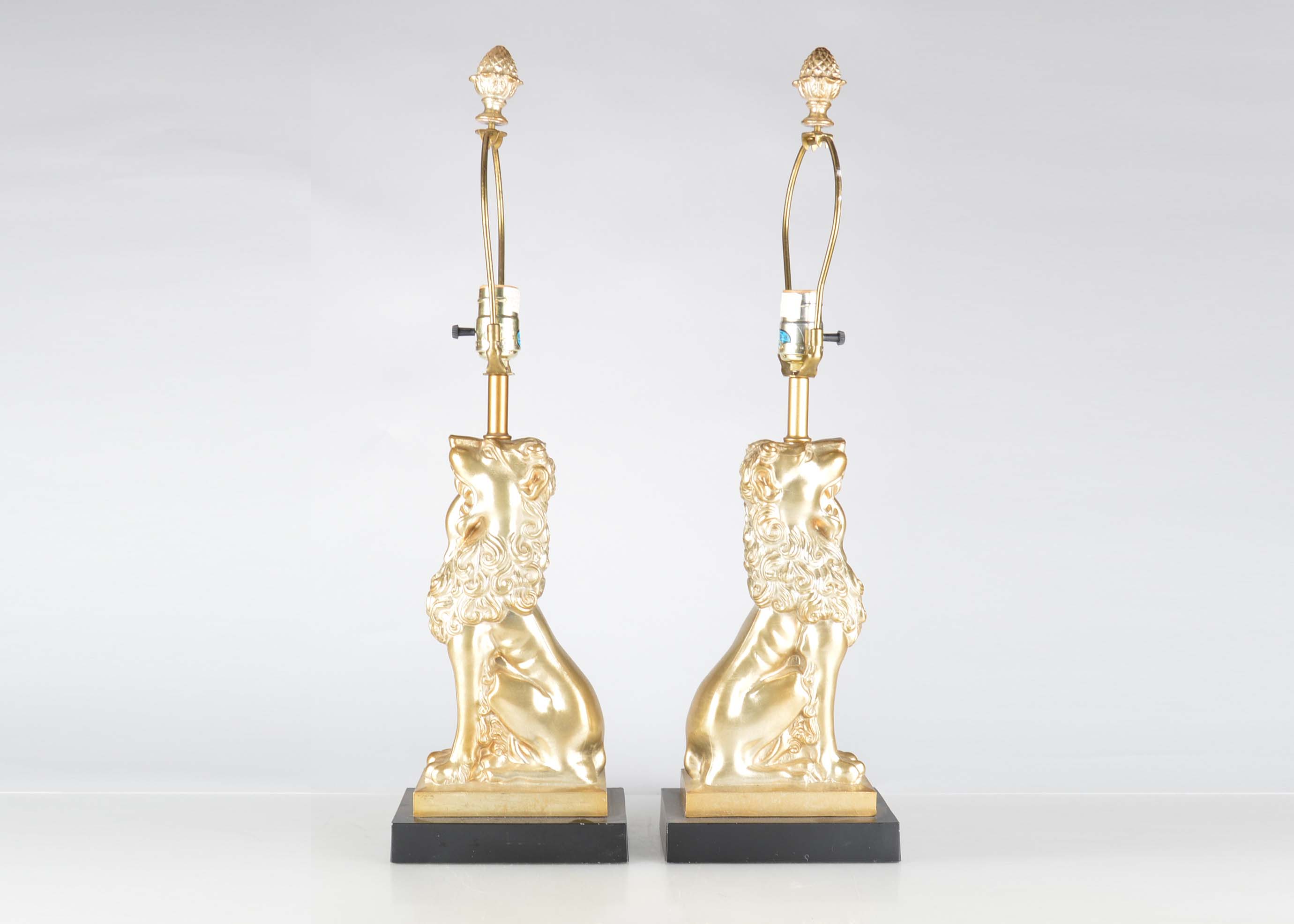 Pair of Gold Tone Lion Lamps