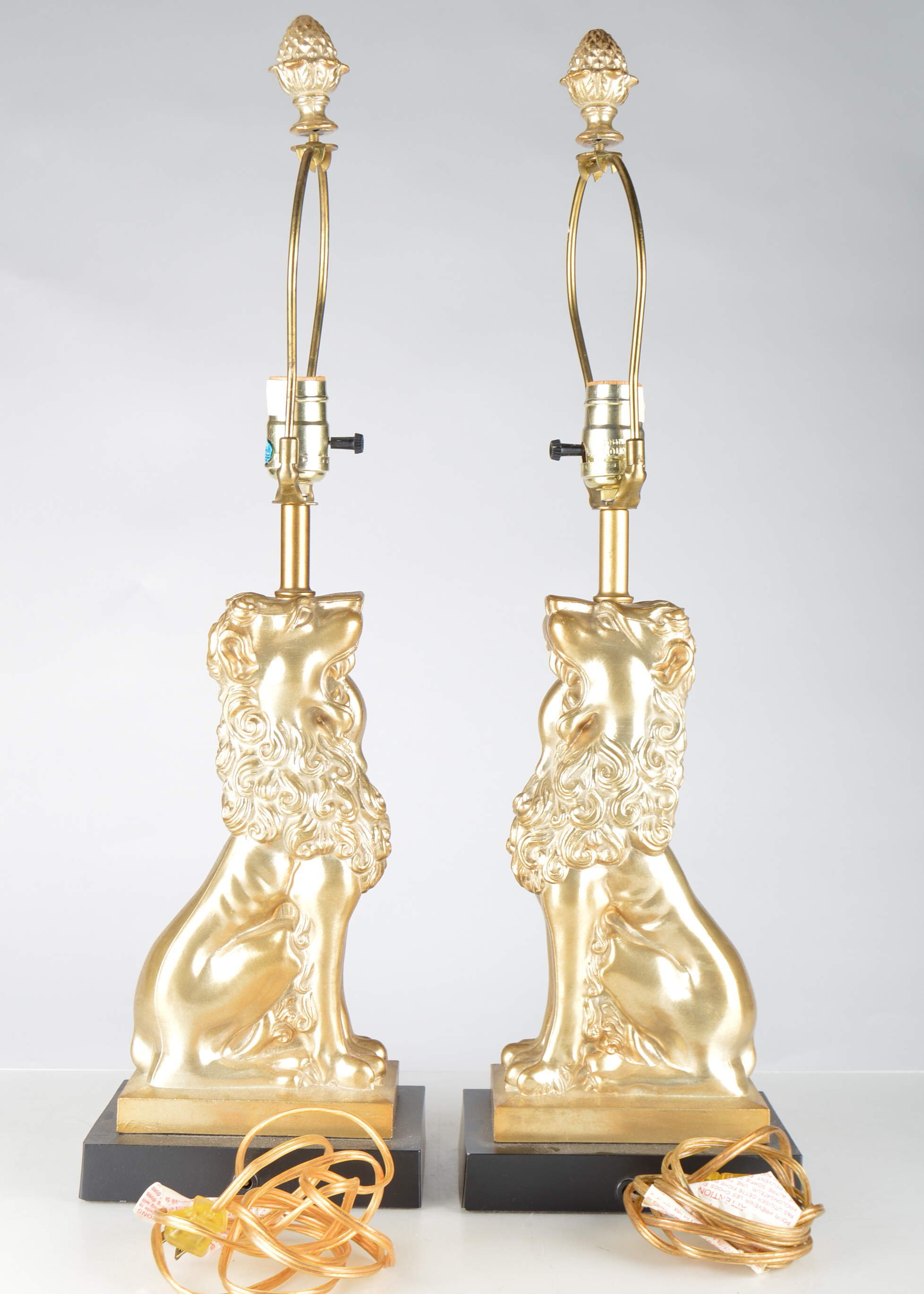 Pair of Gold Tone Lion Lamps