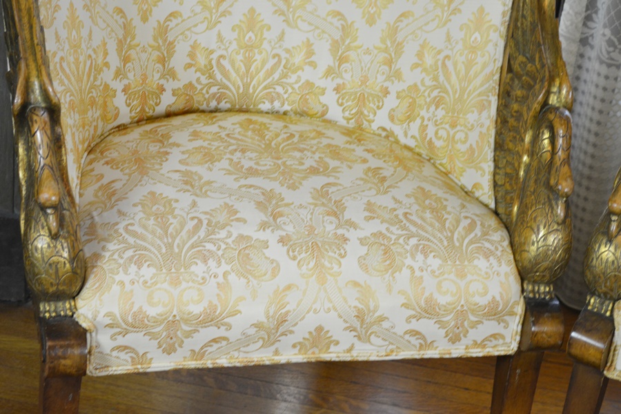 Pair of Beautiful Empire Style Swan Arm Barrel Chairs