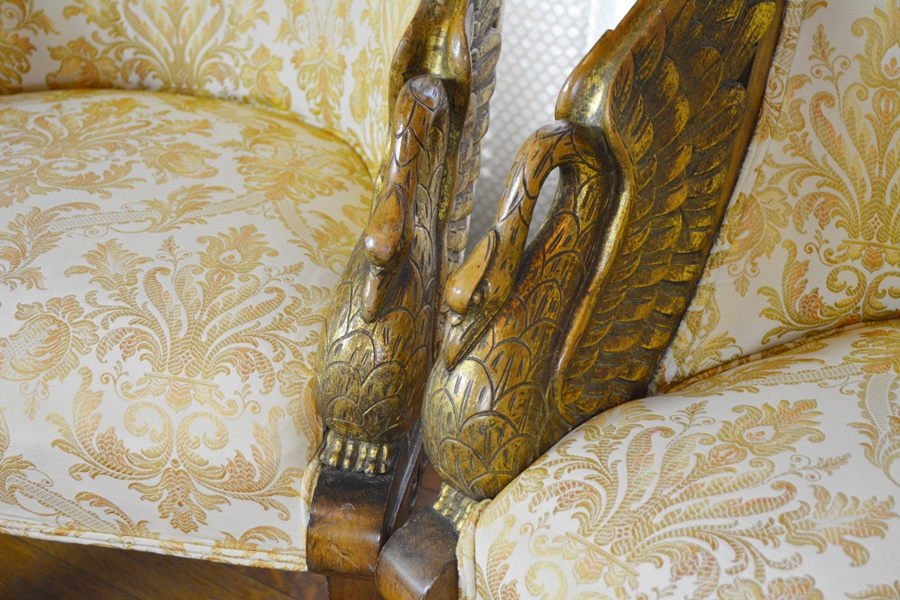 Pair of Beautiful Empire Style Swan Arm Barrel Chairs