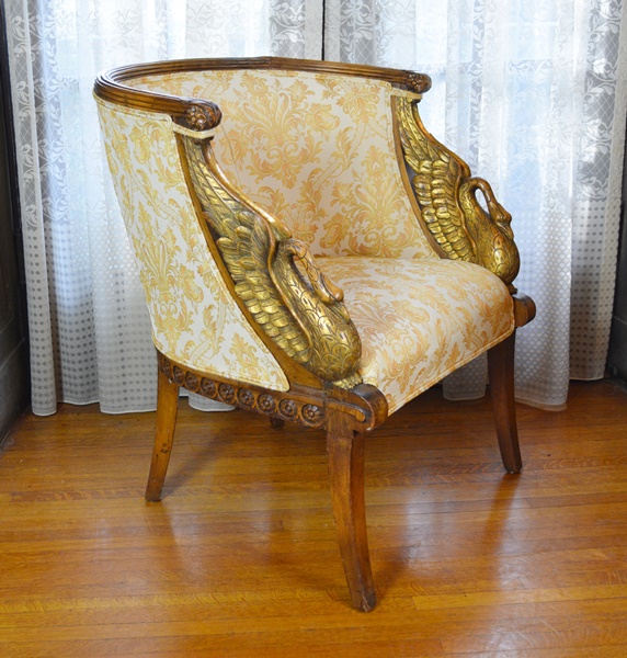 Pair of Beautiful Empire Style Swan Arm Barrel Chairs