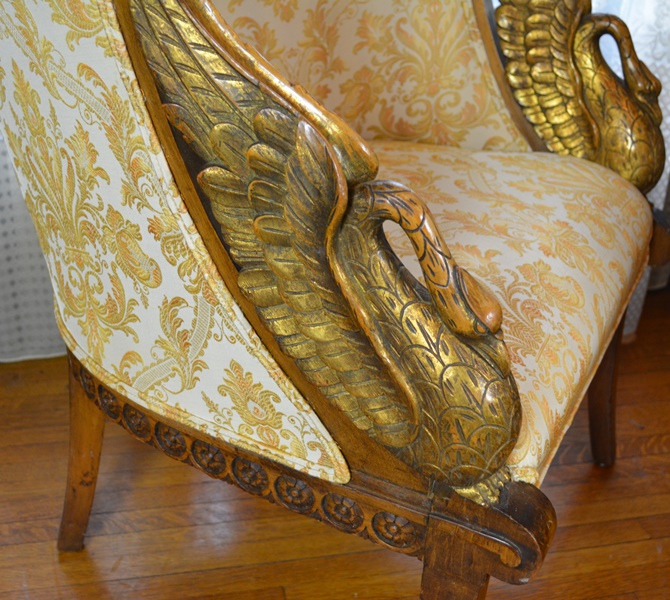 Pair of Beautiful Empire Style Swan Arm Barrel Chairs