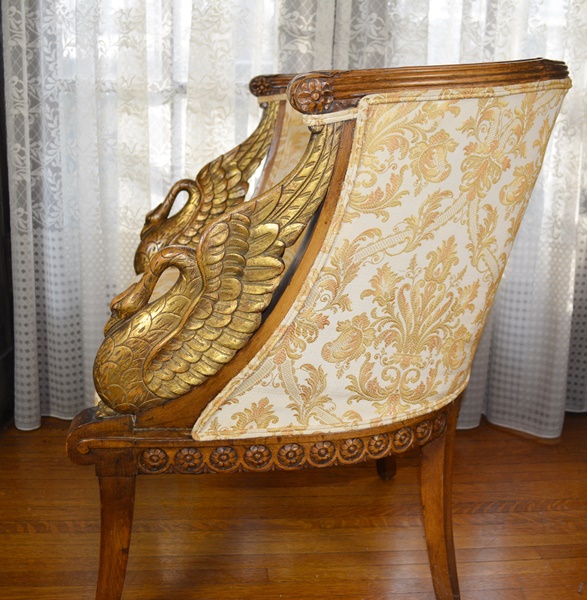 Pair of Beautiful Empire Style Swan Arm Barrel Chairs