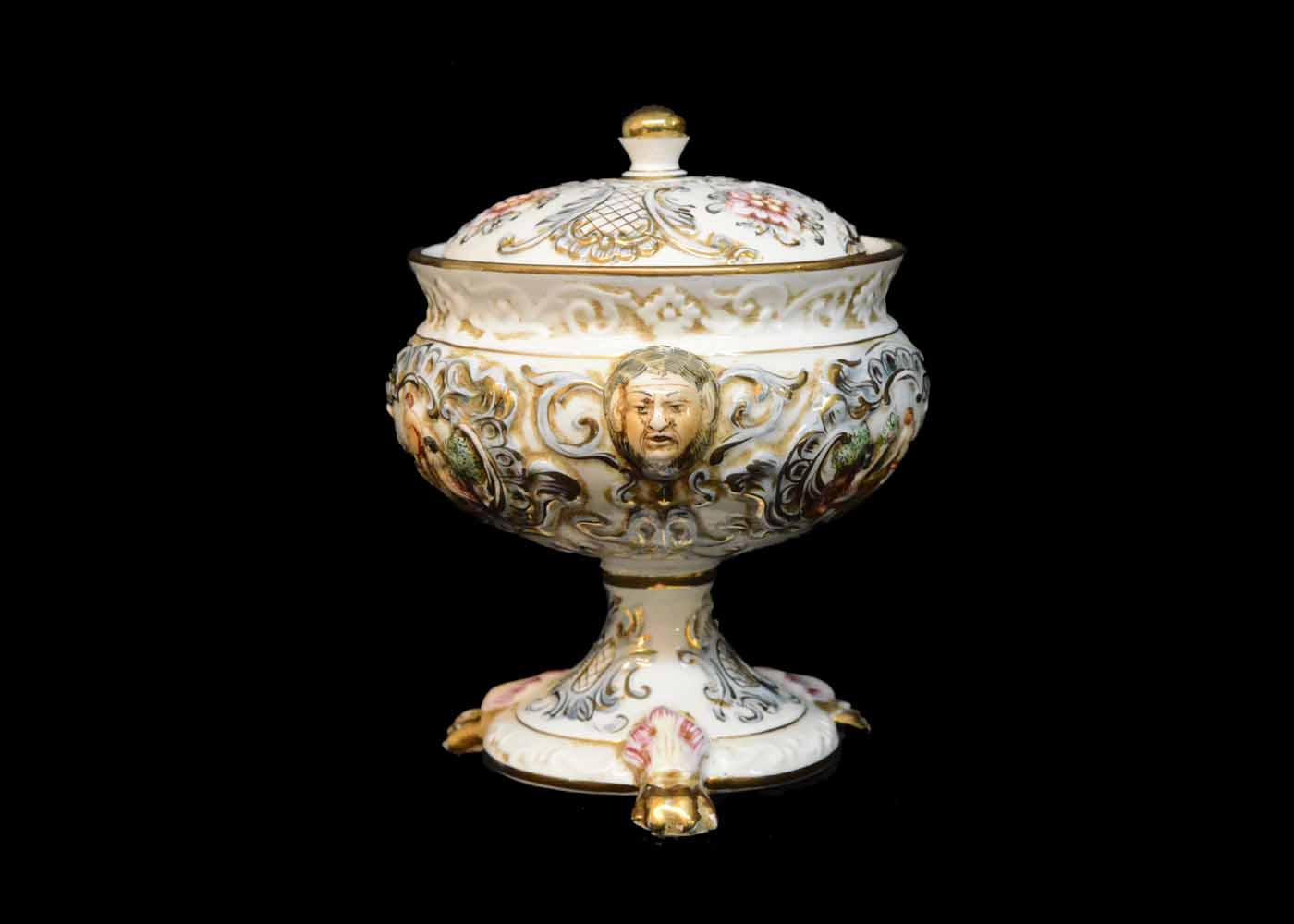 Vintage Italian R. Capodimonte Lidded Porcelain Compote