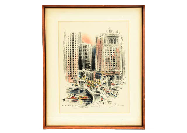 John Haymson Watercolor and Ink Illustration "Boulevard Bridge Chicago"