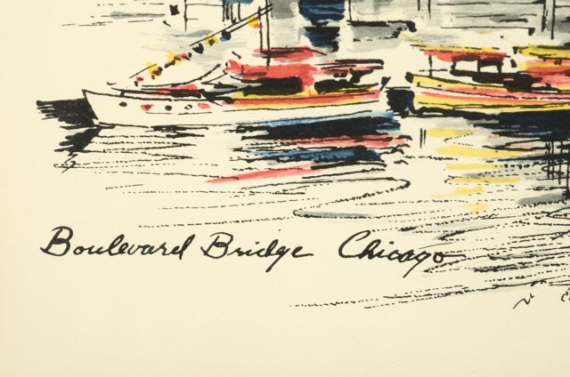 John Haymson Watercolor and Ink Illustration "Boulevard Bridge Chicago"
