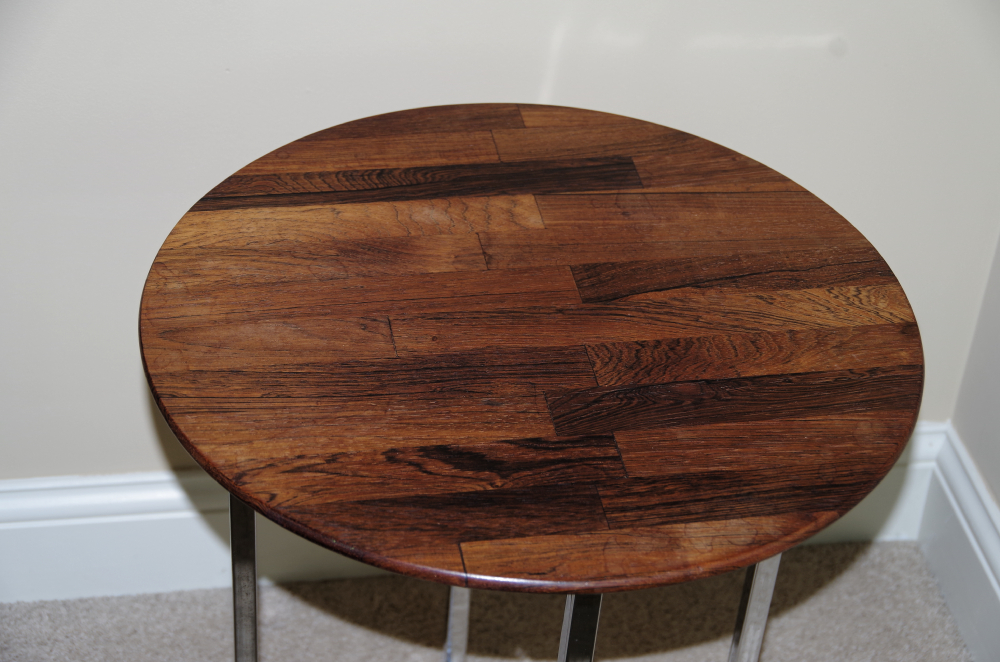 Contemporary Modern Wood and Chrome End Table