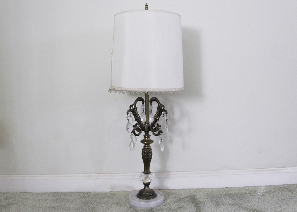 Marble Base Table Lamp with Hanging Prisms