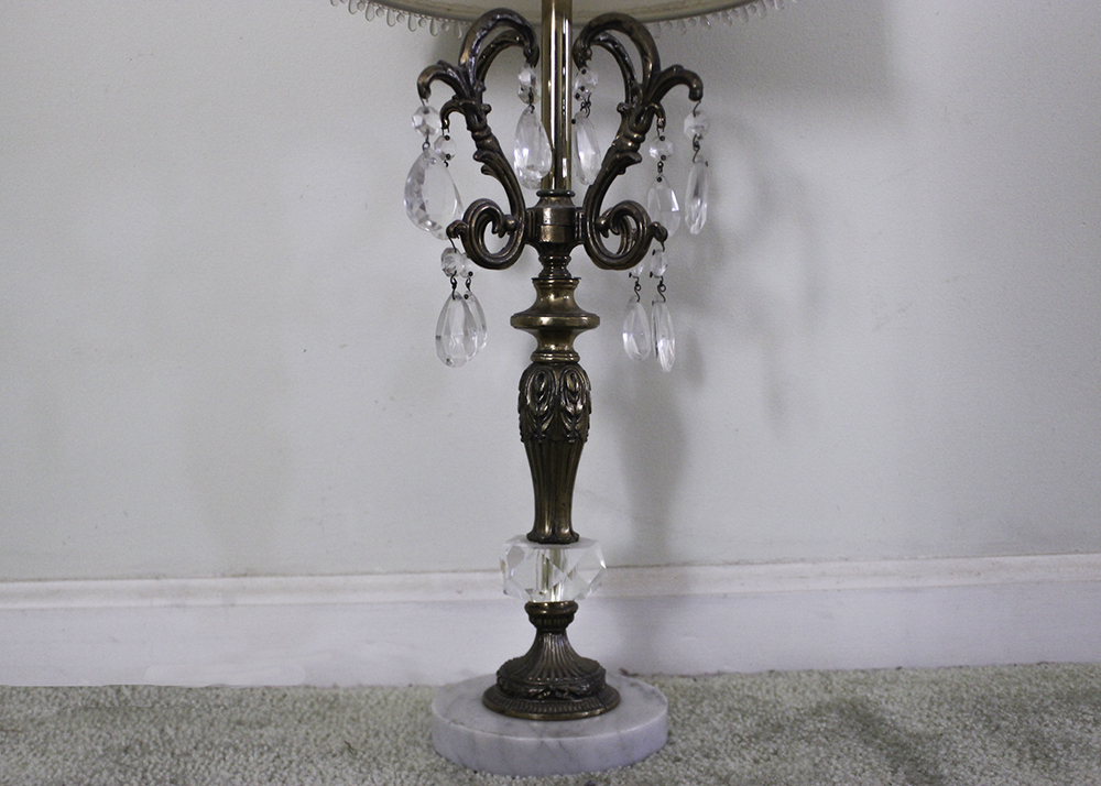 Marble Base Table Lamp with Hanging Prisms