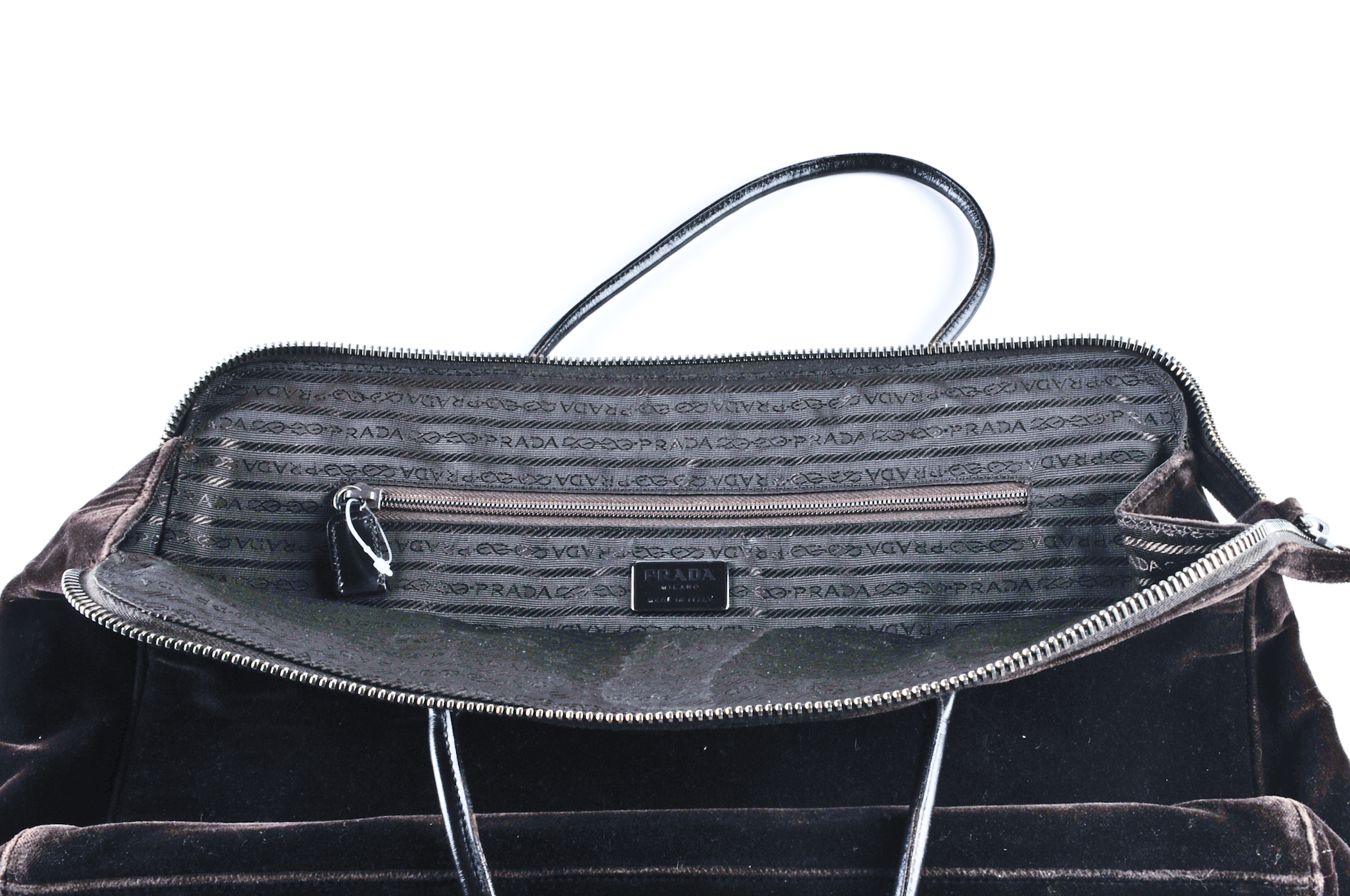 Prada Designer Chocolate Velour Shoulder Bag