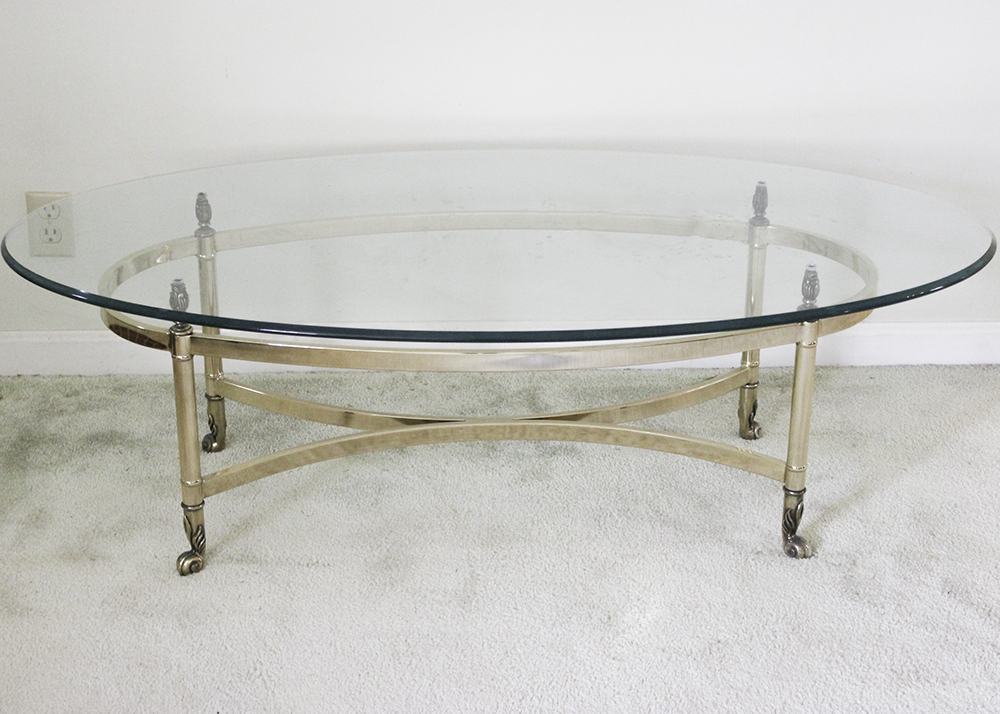 Glass Top Gold Tone Metal Coffee Table