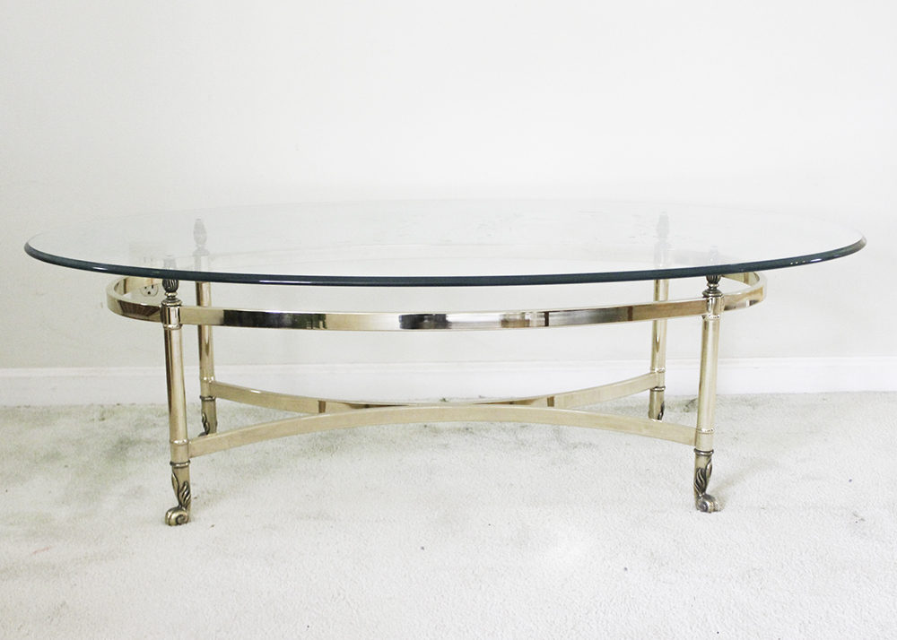 Glass Top Gold Tone Metal Coffee Table