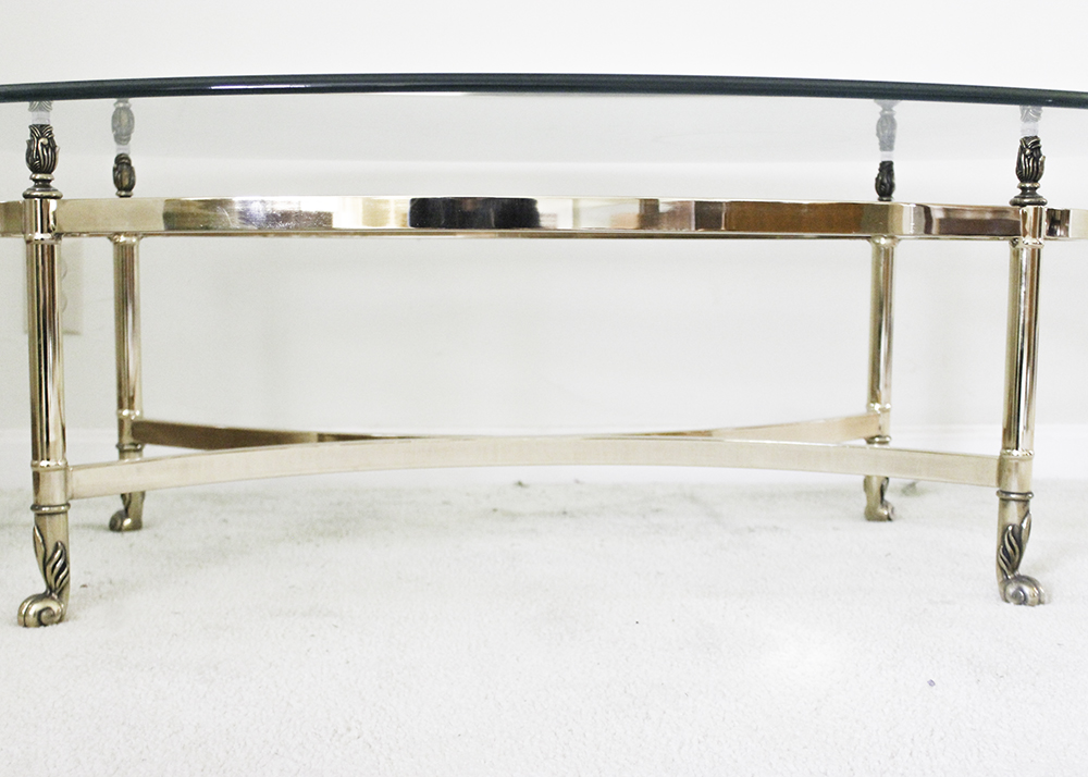 Glass Top Gold Tone Metal Coffee Table