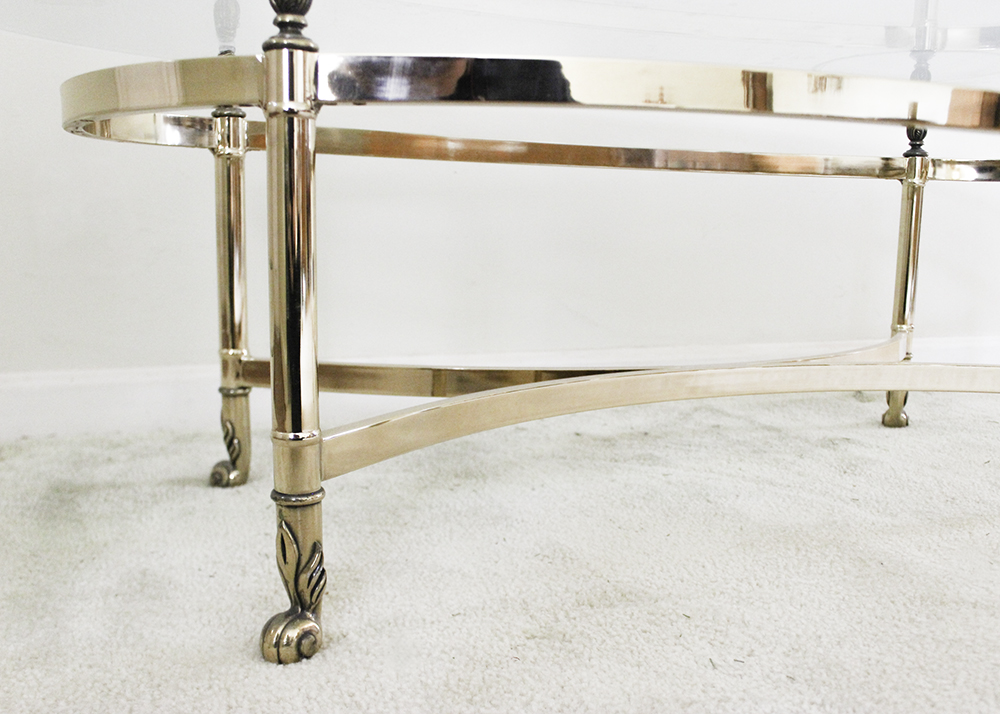 Glass Top Gold Tone Metal Coffee Table