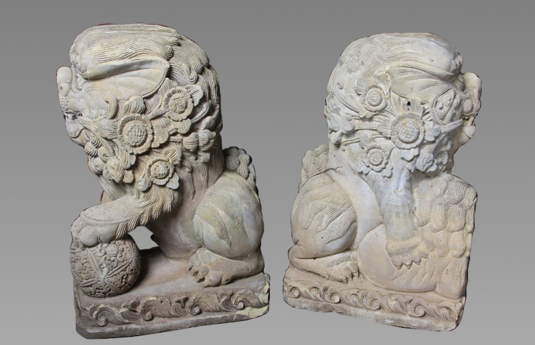 Pair of Concrete Foo Dog Statues