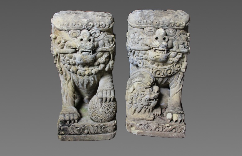 Pair of Concrete Foo Dog Statues