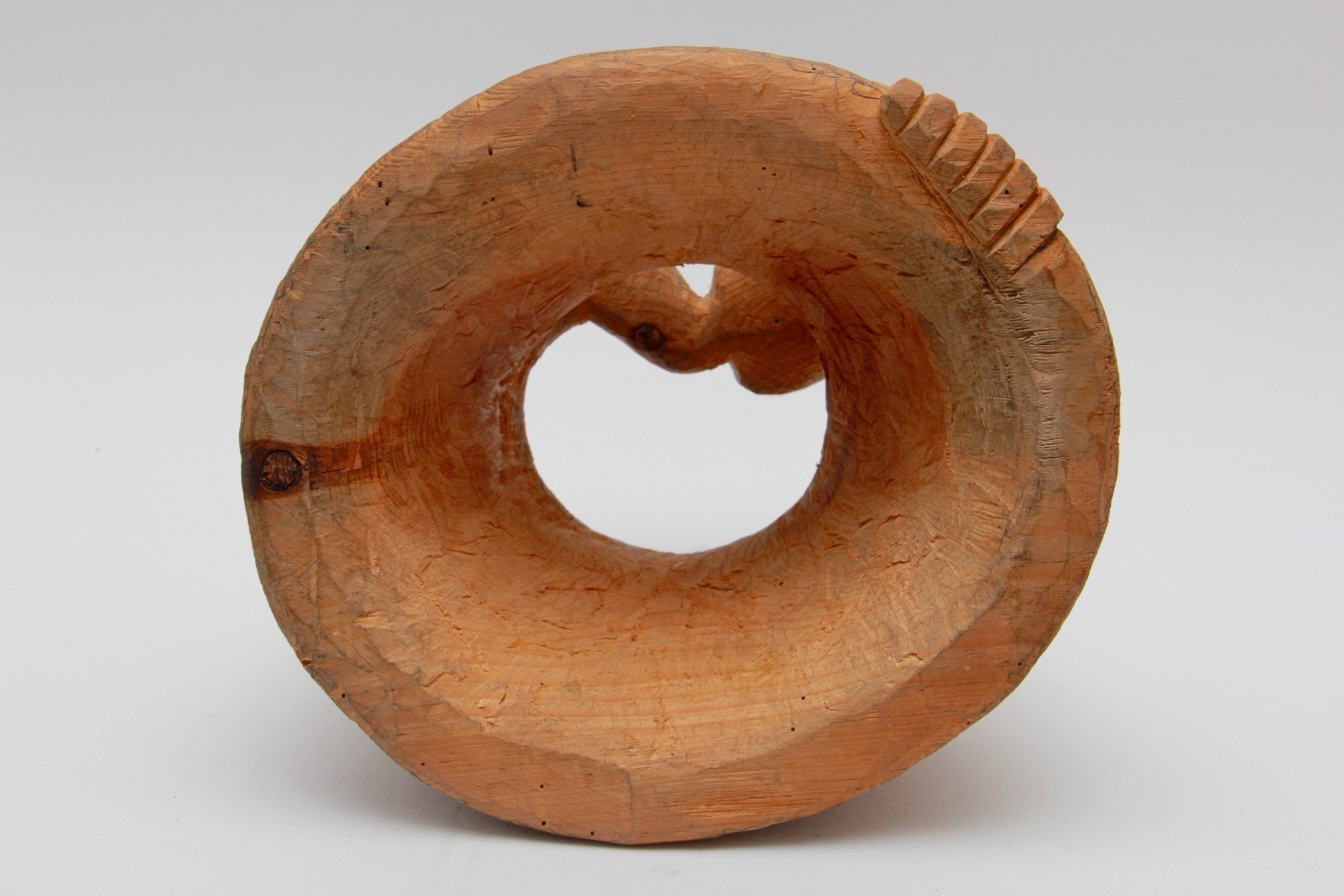 Hand-carved Pyrogravure Coiled Rattlesnake Sculpture