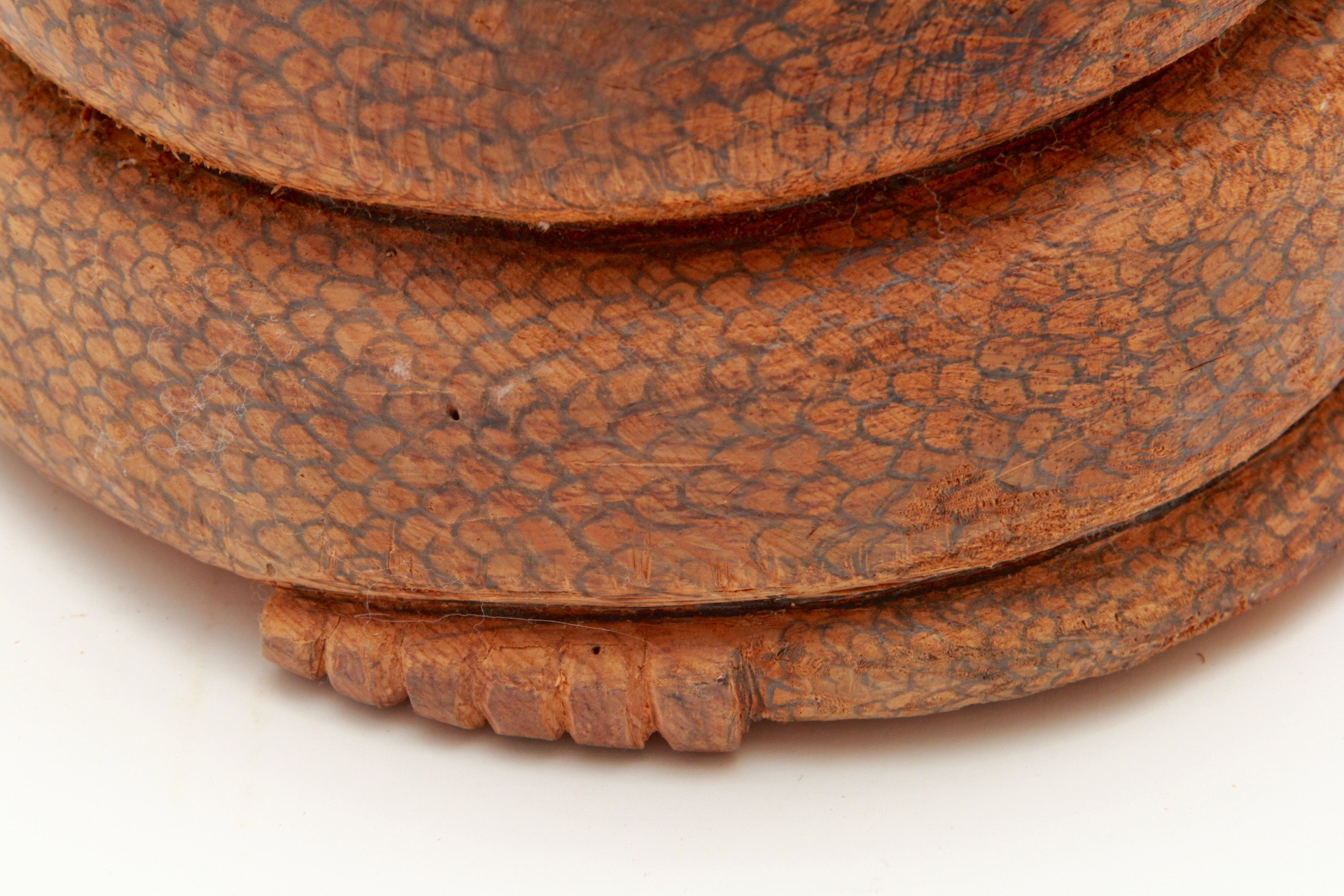 Hand-carved Pyrogravure Coiled Rattlesnake Sculpture