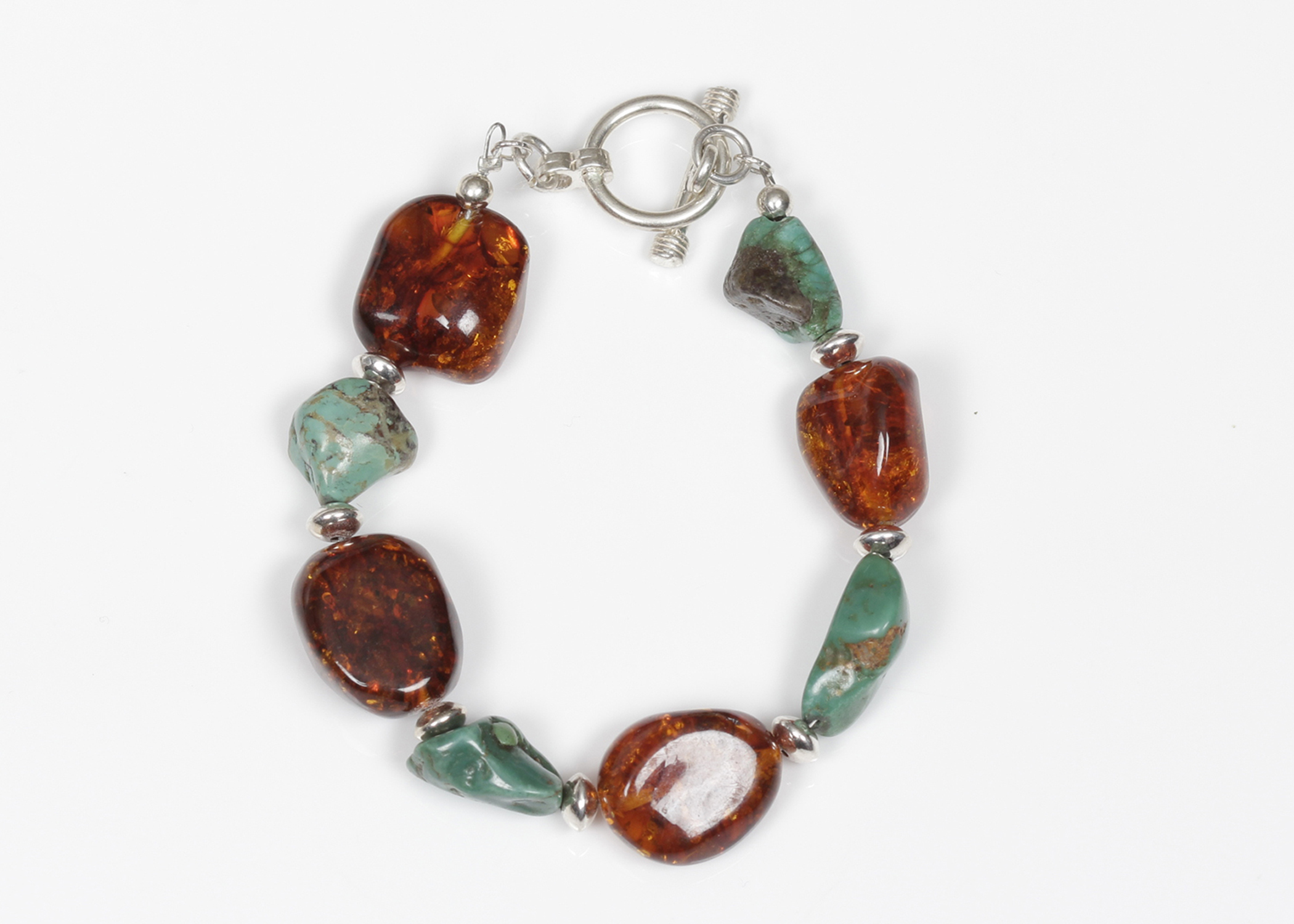 Amber and Turquoise Bracelet with Sterling Silver Clasp