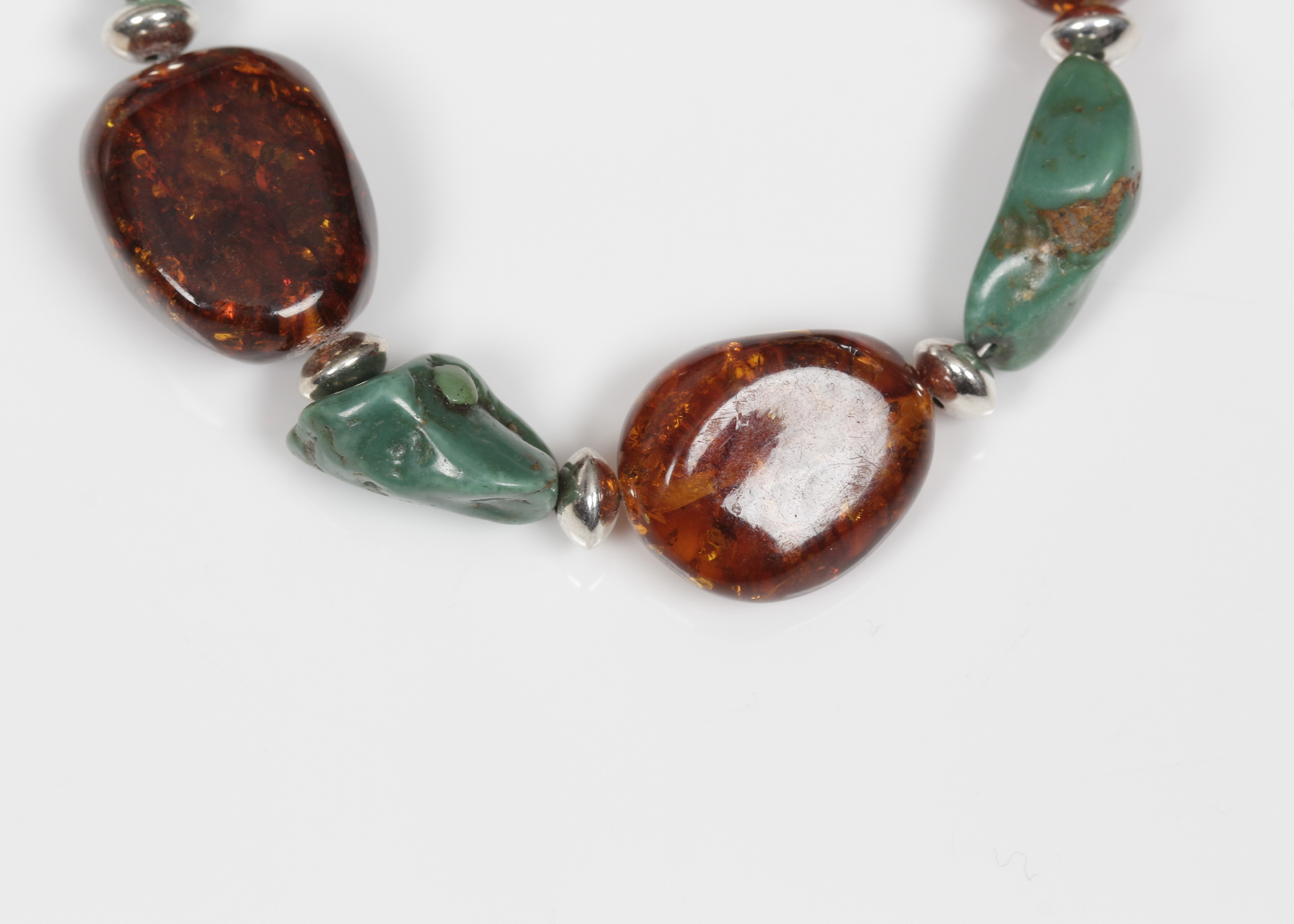 Amber and Turquoise Bracelet with Sterling Silver Clasp