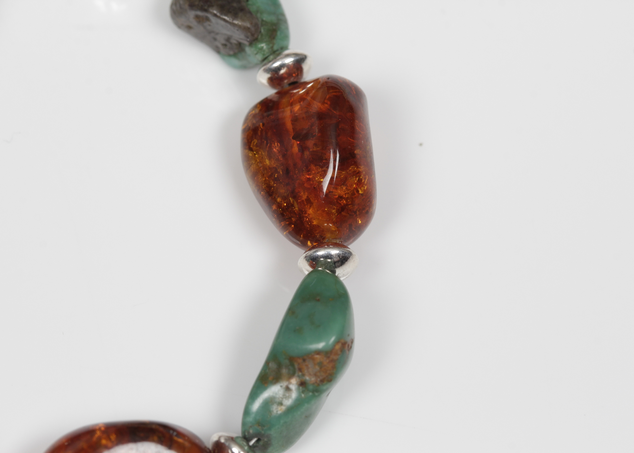 Amber and Turquoise Bracelet with Sterling Silver Clasp
