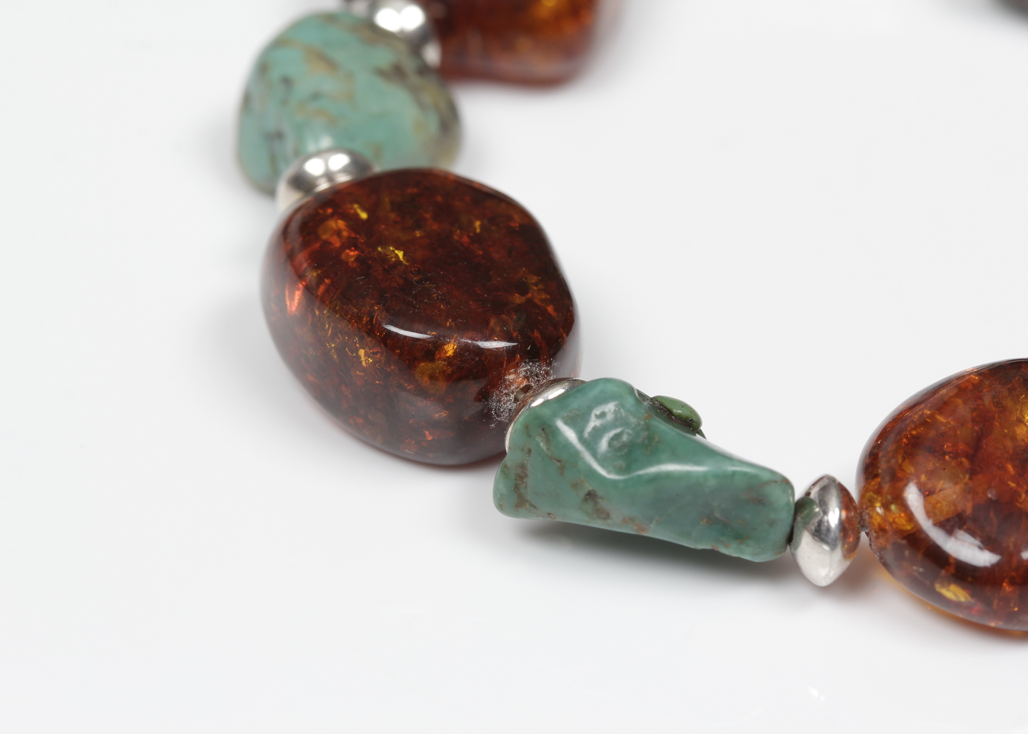 Amber and Turquoise Bracelet with Sterling Silver Clasp