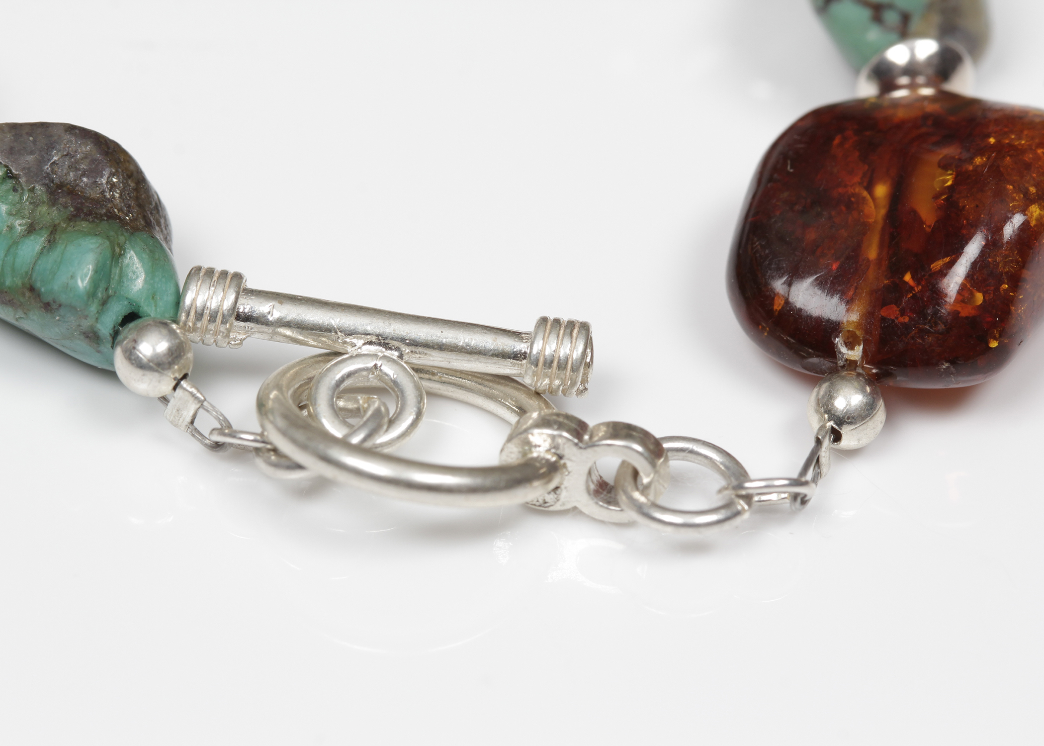 Amber and Turquoise Bracelet with Sterling Silver Clasp
