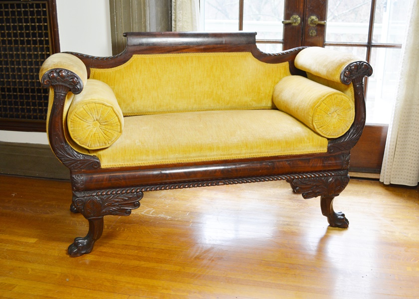 Circa 1830 Antique Empire Walnut Settee