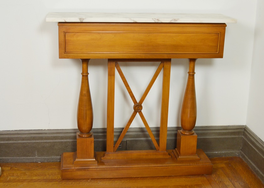 Modern Directoire Style Rectangular Marble and Wood Planter/Table