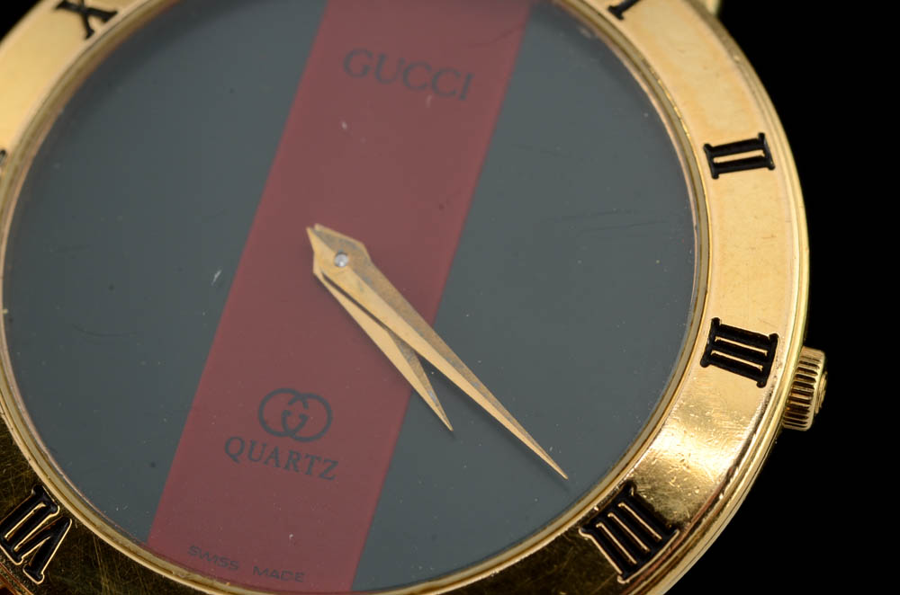 Men's Gucci 3000M Gold Plated Watch with Black Leather band