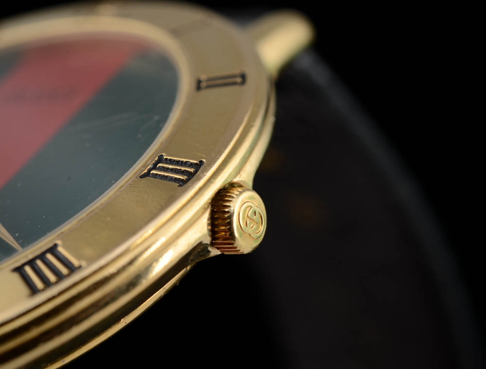 Men's Gucci 3000M Gold Plated Watch with Black Leather band