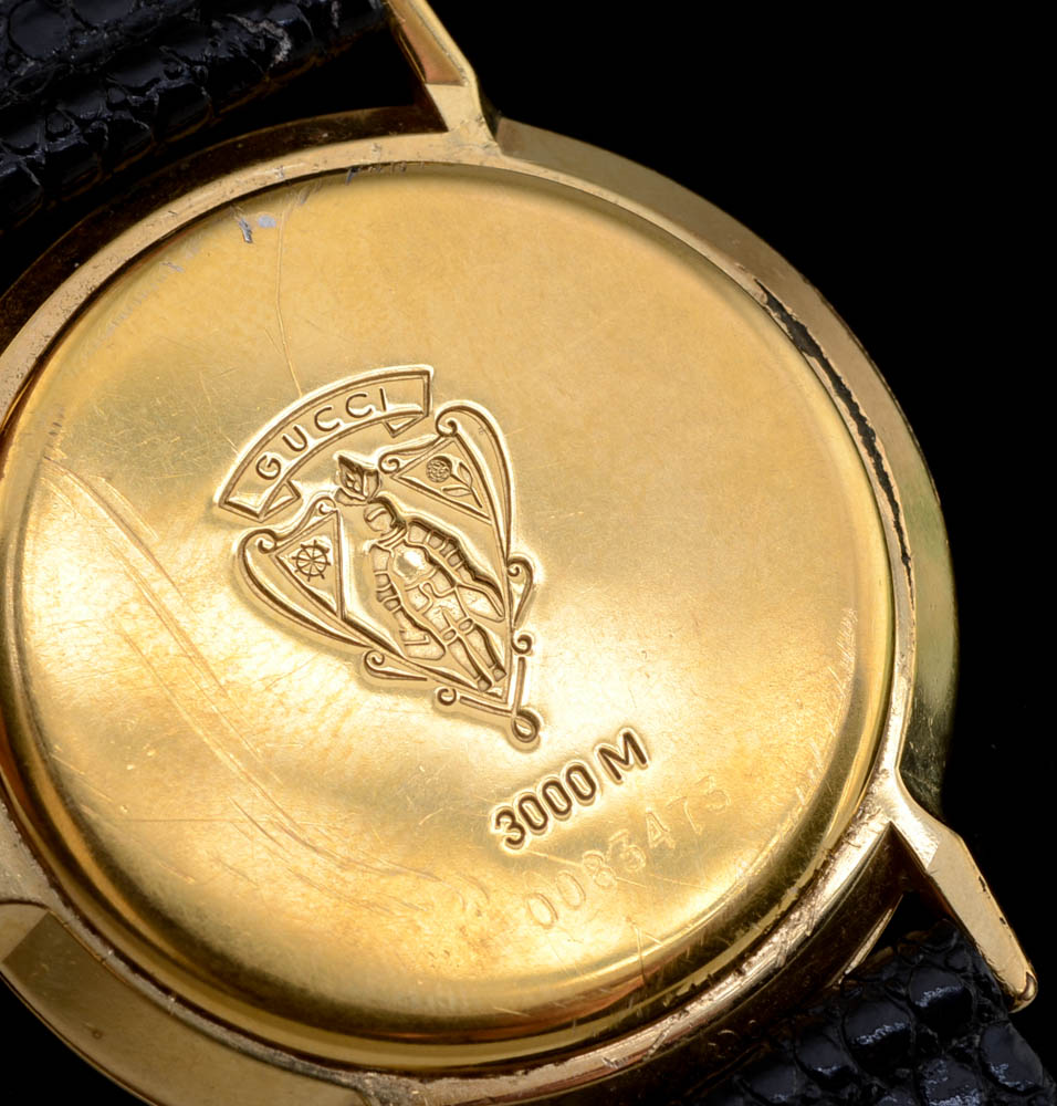 Men's Gucci 3000M Gold Plated Watch with Black Leather band