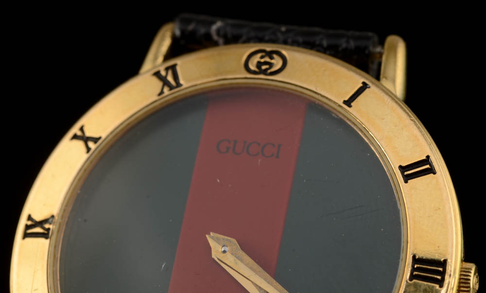 Men's Gucci 3000M Gold Plated Watch with Black Leather band