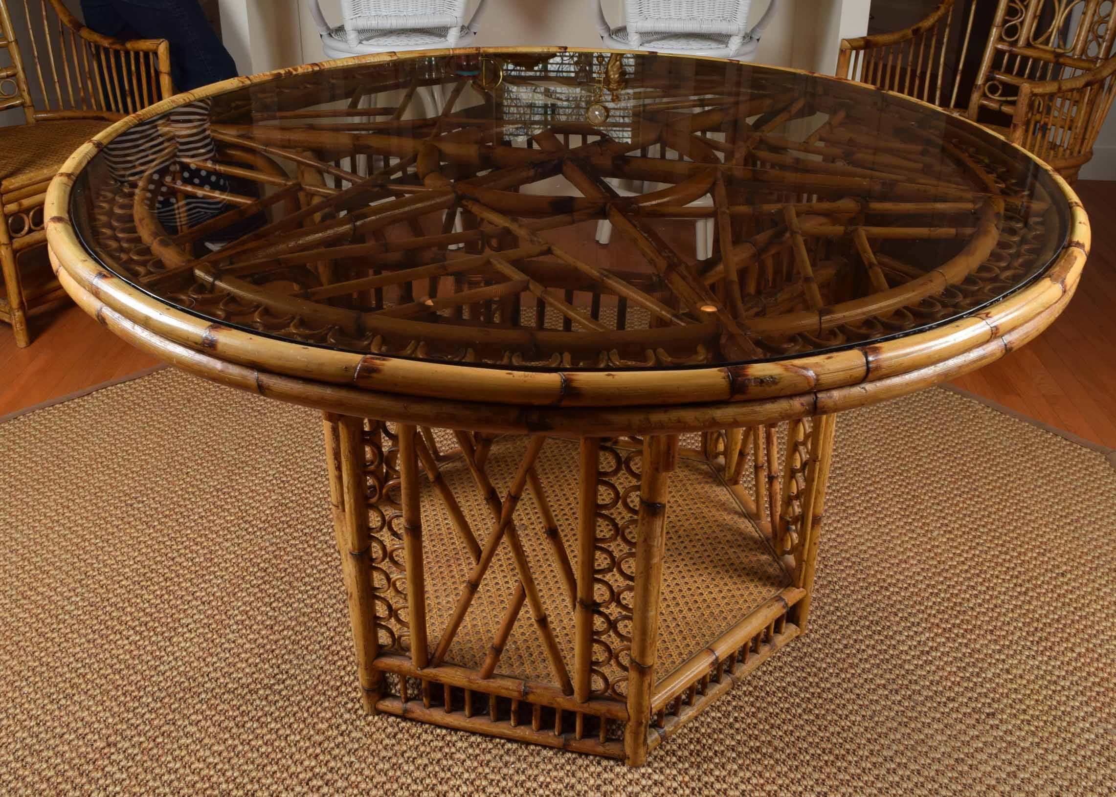 Bamboo and Cane Glass Top Table